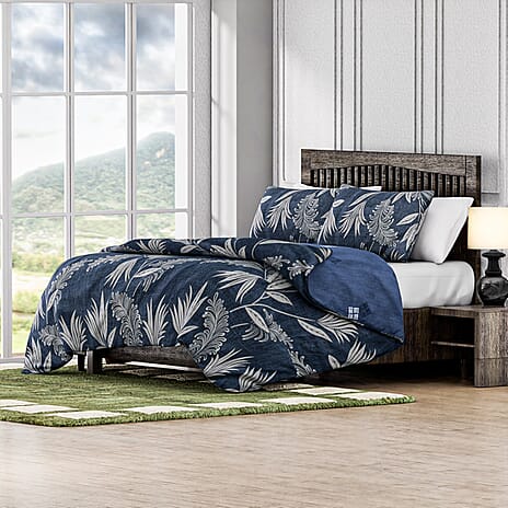 Set of 3 Feather Printed Duvet Cover with 2 Pillow Cases (Double Size 200x200 cm) - Grey