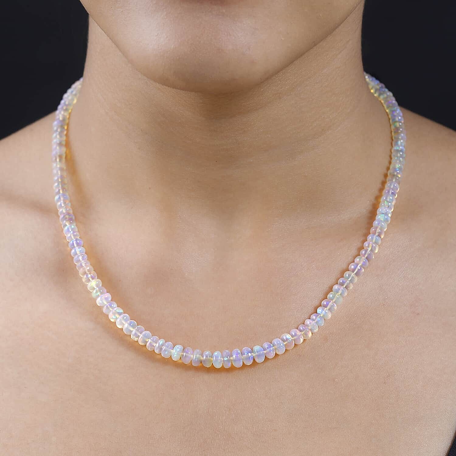 Luxoro 14K Yellow Gold AAA Ethiopian Opal AGI Certified Necklace (Size 18 - 2 Ext) 65.00 Ct.