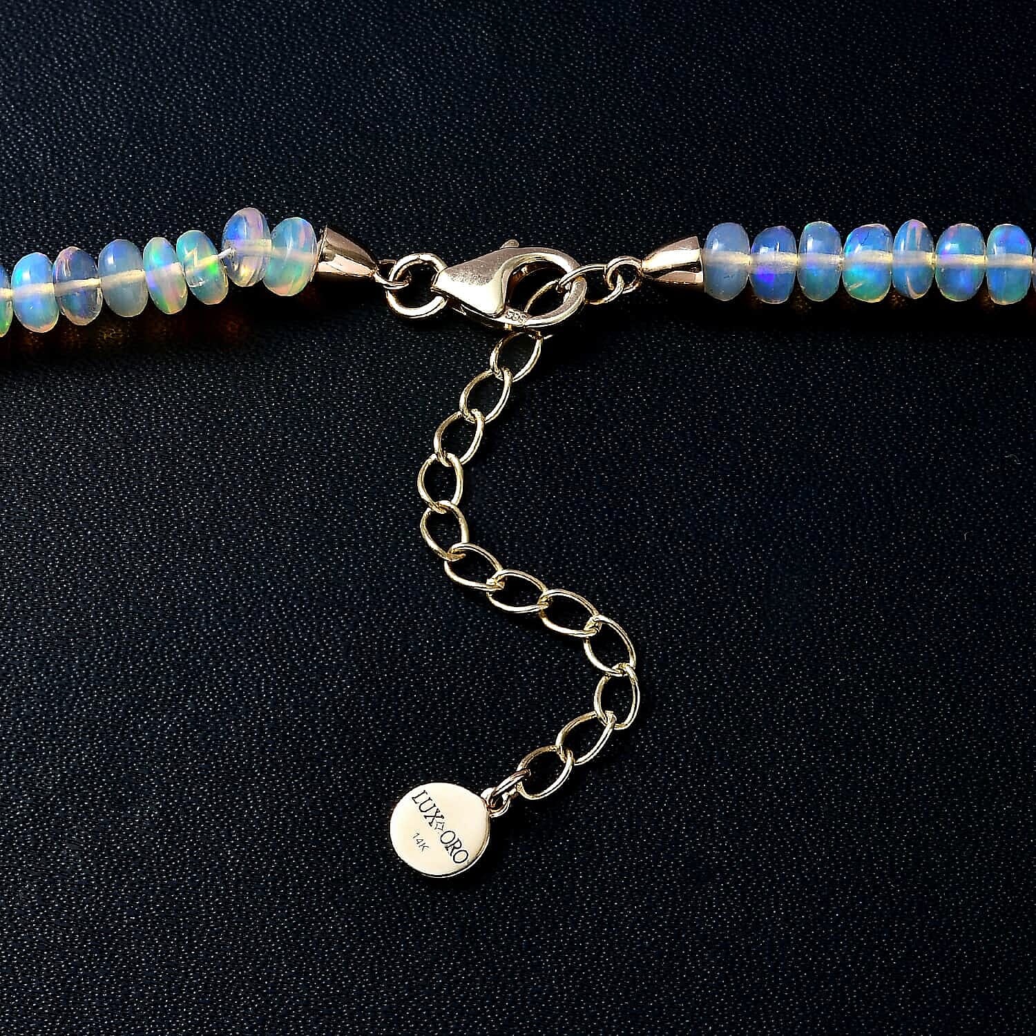 Luxoro 14K Yellow Gold AAA Ethiopian Opal AGI Certified Necklace (Size 18 - 2 Ext) 65.00 Ct.