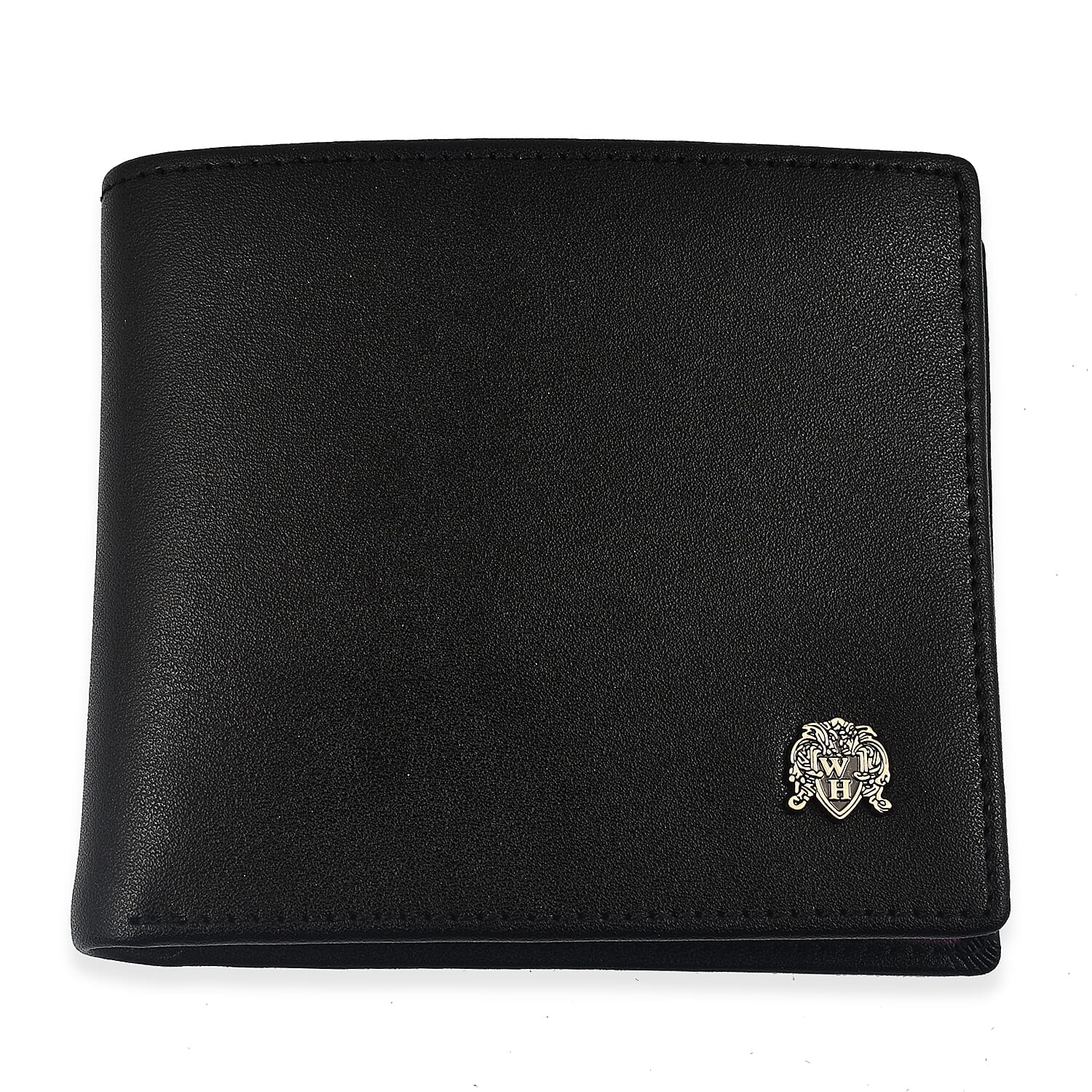 William Hunt Genuine Leather Double Fold Mens Wallet - Black