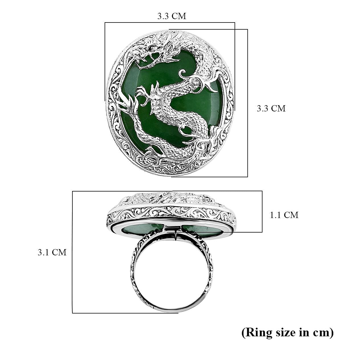 Royal Bali Collection - Artisan Crafted Green Jade Ring in Sterling Silver 20.00 Ct, Silver Wt. 14.47 Gms