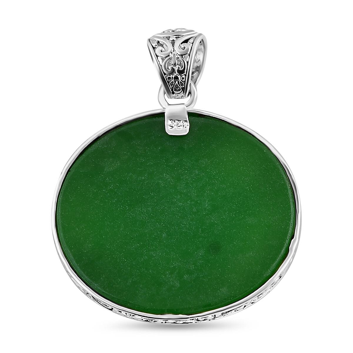 Royal Bali Collection - Green Jade Pendant Sterling Silver 20.00 Ct,  Silver Wt. 10.00 Gms