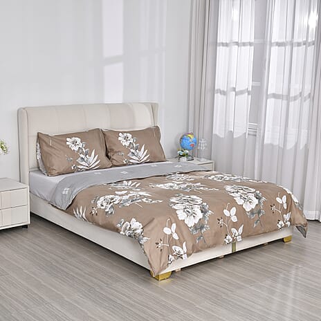 Set of 3 Floral Printed Duvet Cover with 2 Pillow Cases (King Size 225x220 cm) - Brown