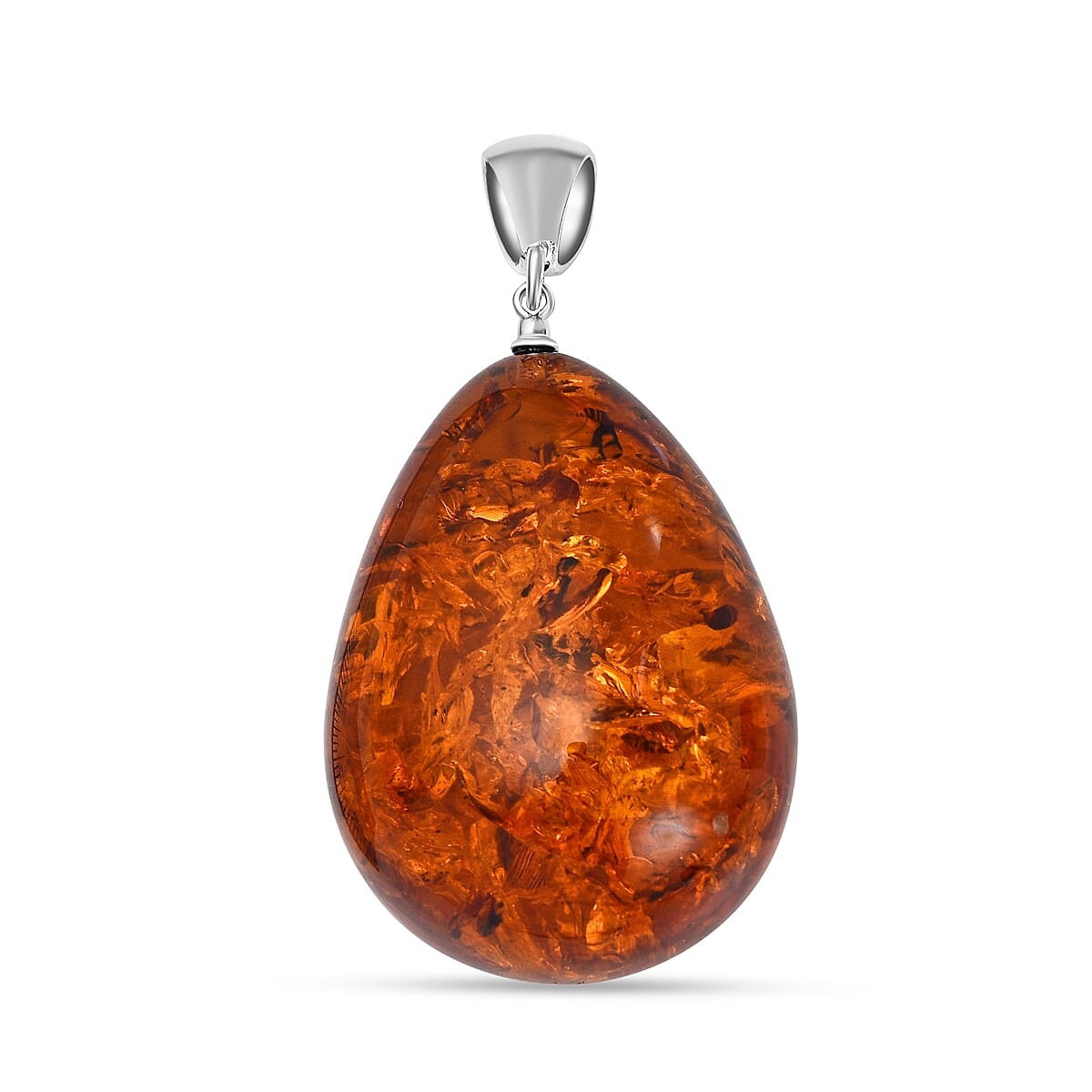 Baltic Amber Tear Drop Pendant in Sterling Silver