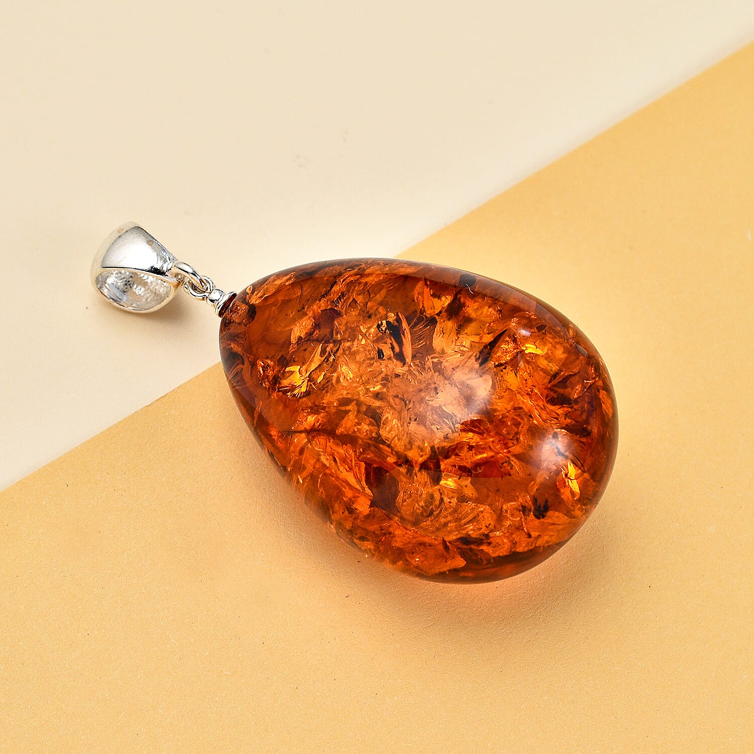 Baltic Amber Tear Drop Pendant in Sterling Silver