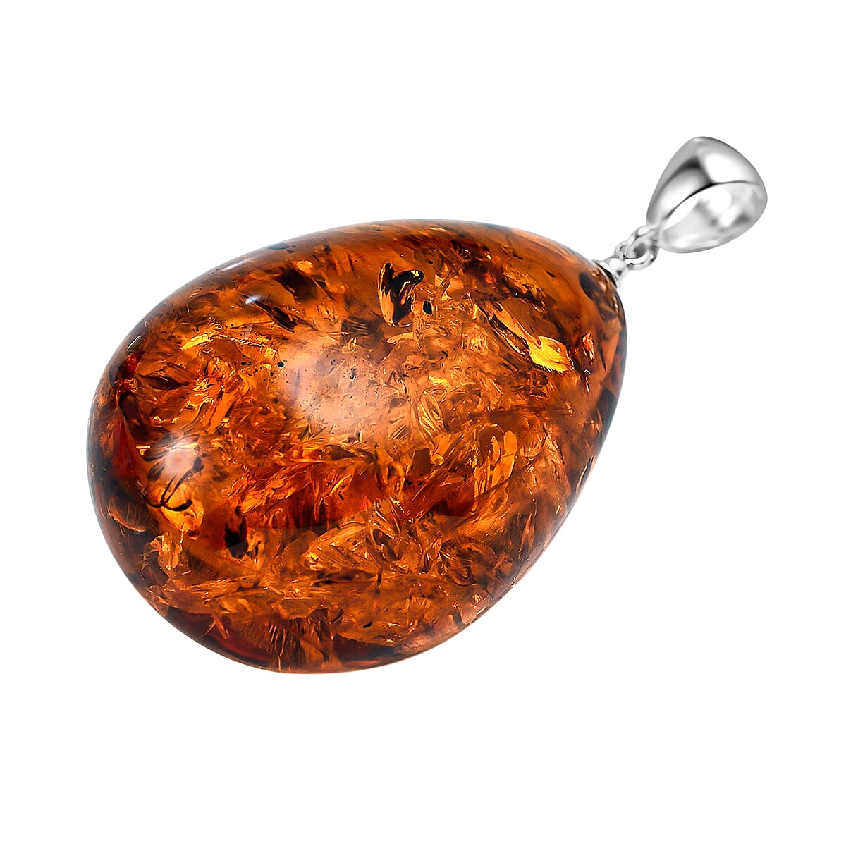 Baltic Amber Tear Drop Pendant in Sterling Silver