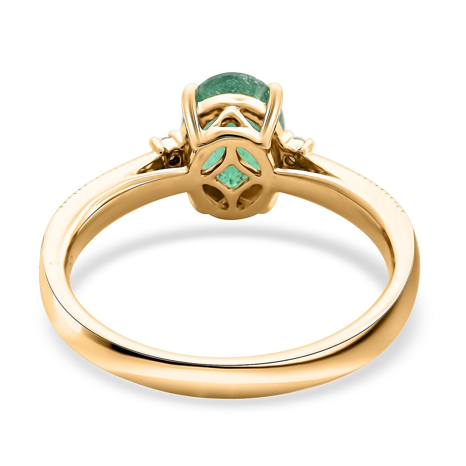 14K Yellow Gold  AAA   Zambian Emerald ,  White Diamond  I2 Ring 1.30 ct,  Gold Wt. 3.23 Gms  1.300  Ct.