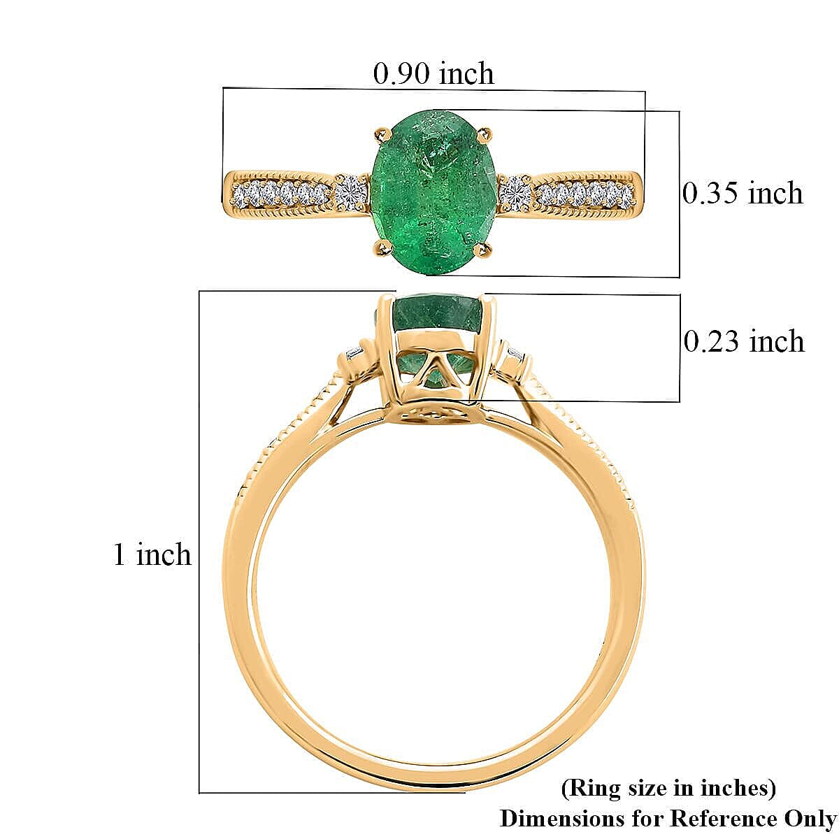 14K Yellow Gold  AAA   Zambian Emerald ,  White Diamond  I2 Ring 1.30 ct,  Gold Wt. 3.23 Gms  1.300  Ct.