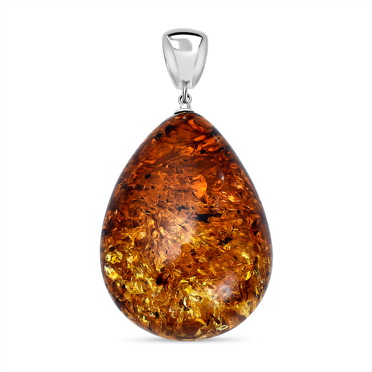 Tucson Special - Baltic Amber Solitaire Tear Drop Pendant in Sterling Silver