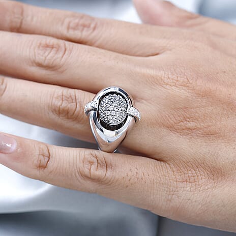 GP Art Deco Collection - Pink Opal & Natural Zircon Ring in Platinum Overlay Sterling Silver 5.54 Ct, Silver Wt 11.00 GM
