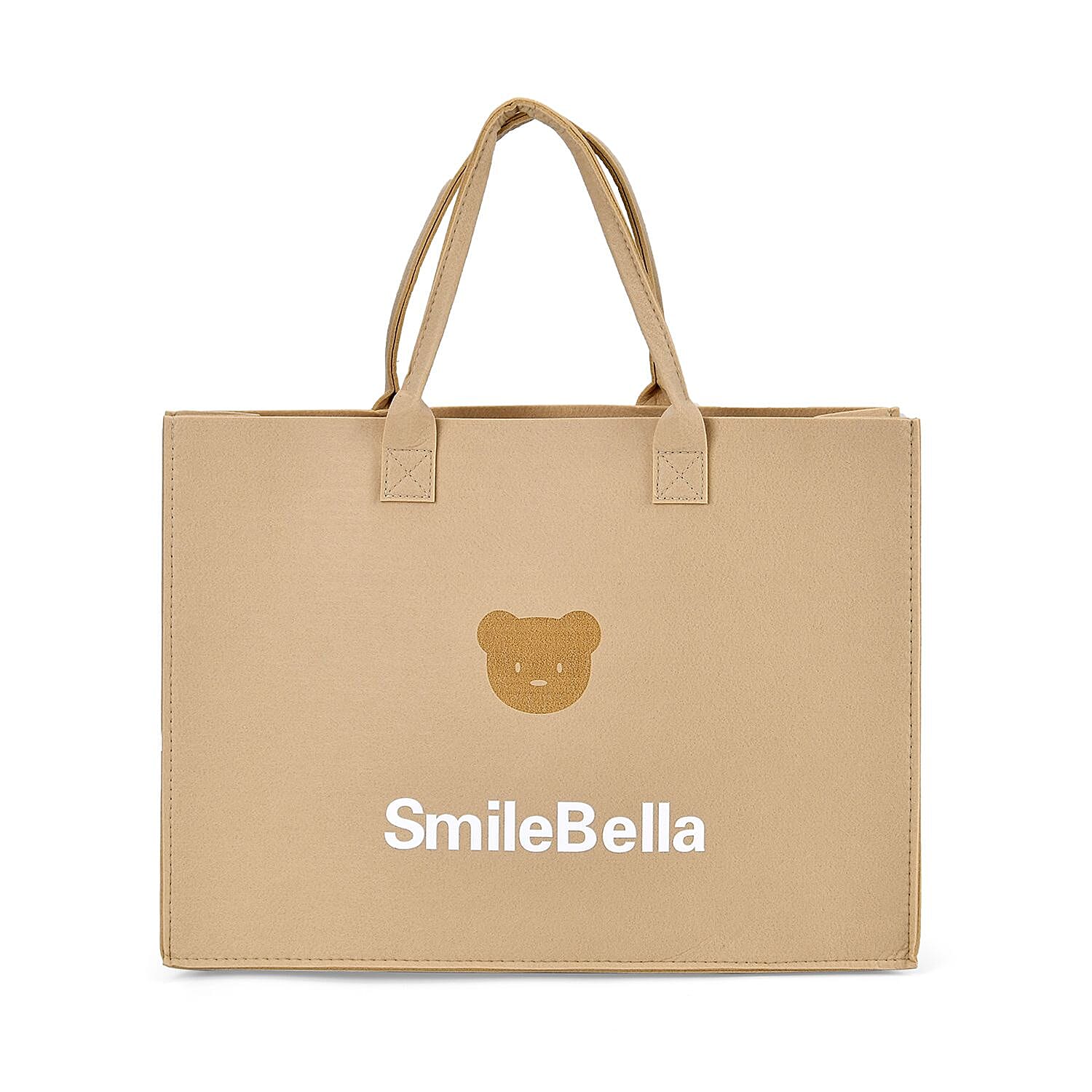 Set of 2 Felt Gift Printed (Bear, Smilebella, Happy Shopping) Tote Bag - Beige