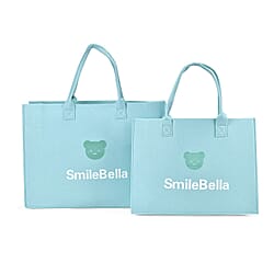 Set of 2 Felt Tote Bags - Printed Gift Bags (Bear, Smilebella, Happy Shopping)