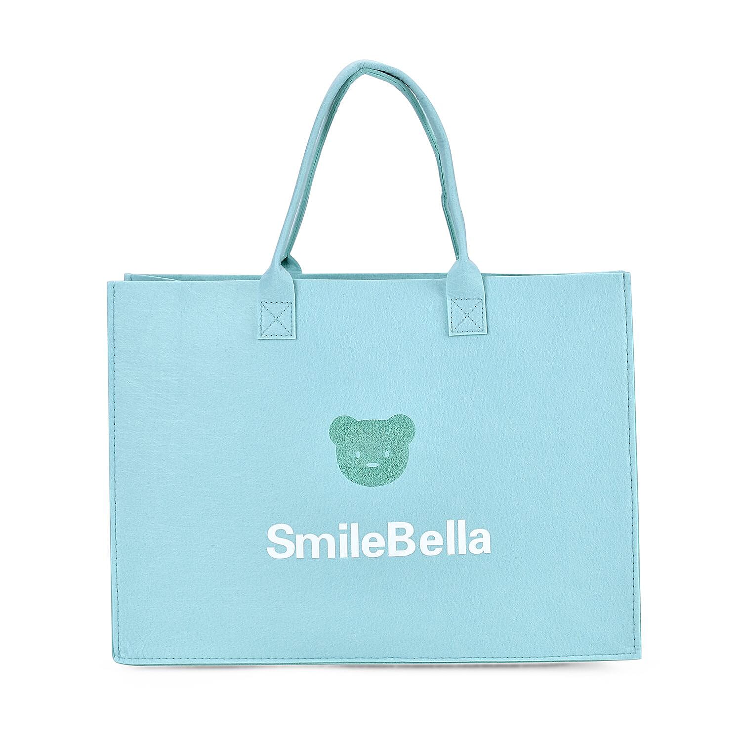 Set of 2 Felt Gift Printed (Bear, Smilebella, Happy Shopping) Tote Bag - Green