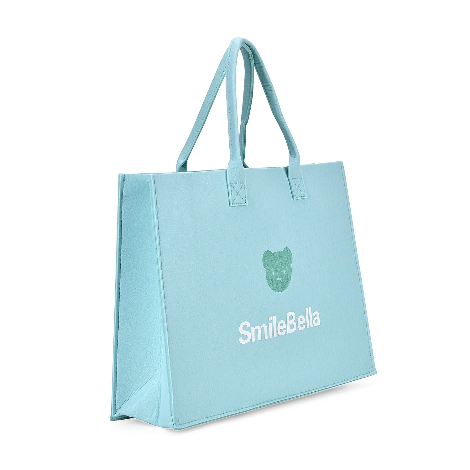 Set of 2 Felt Gift Printed (Bear, Smilebella, Happy Shopping) Tote Bag - Green