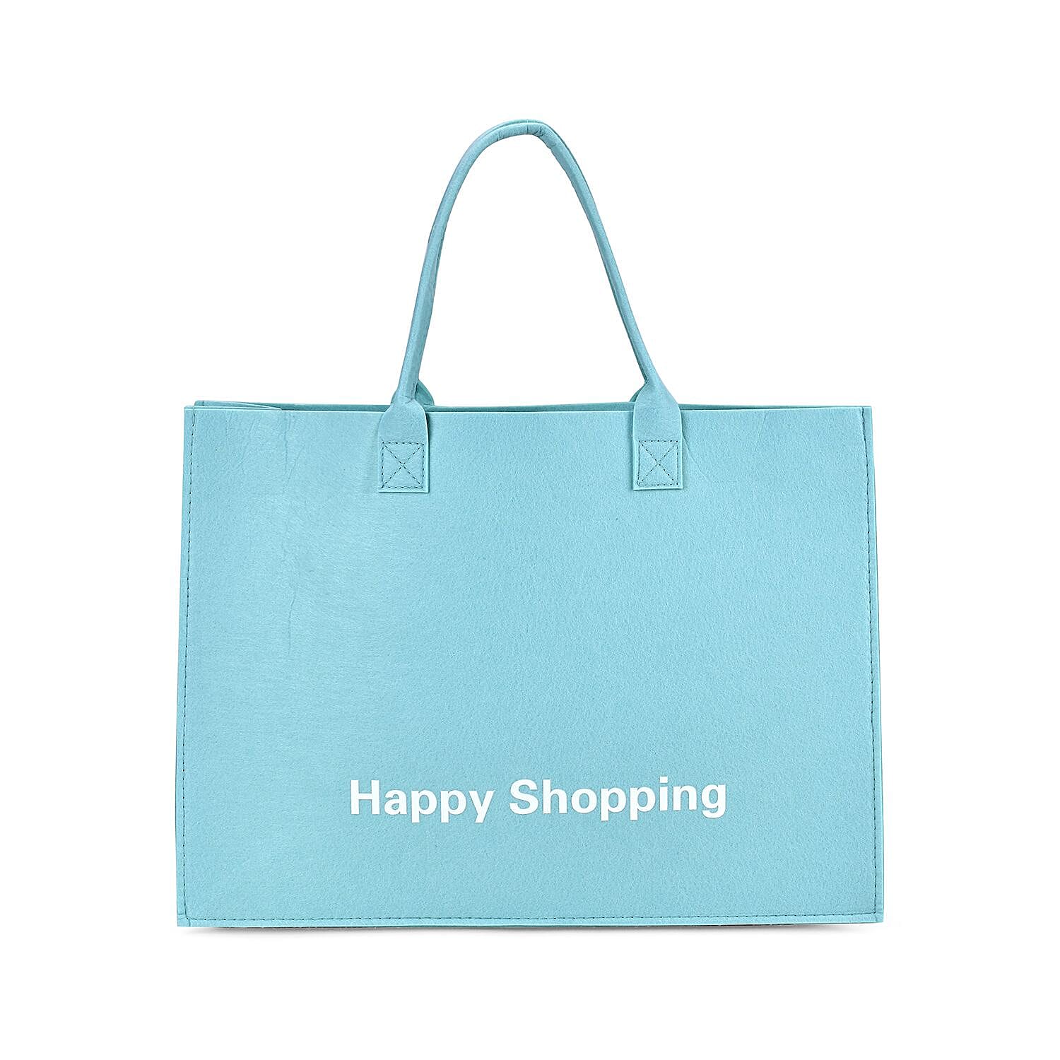 Set of 2 Felt Gift Printed (Bear, Smilebella, Happy Shopping) Tote Bag - Green