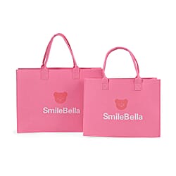 Set of 2 Felt Tote Bags - Printed Gift Bags (Bear, Smilebella, Happy Shopping)