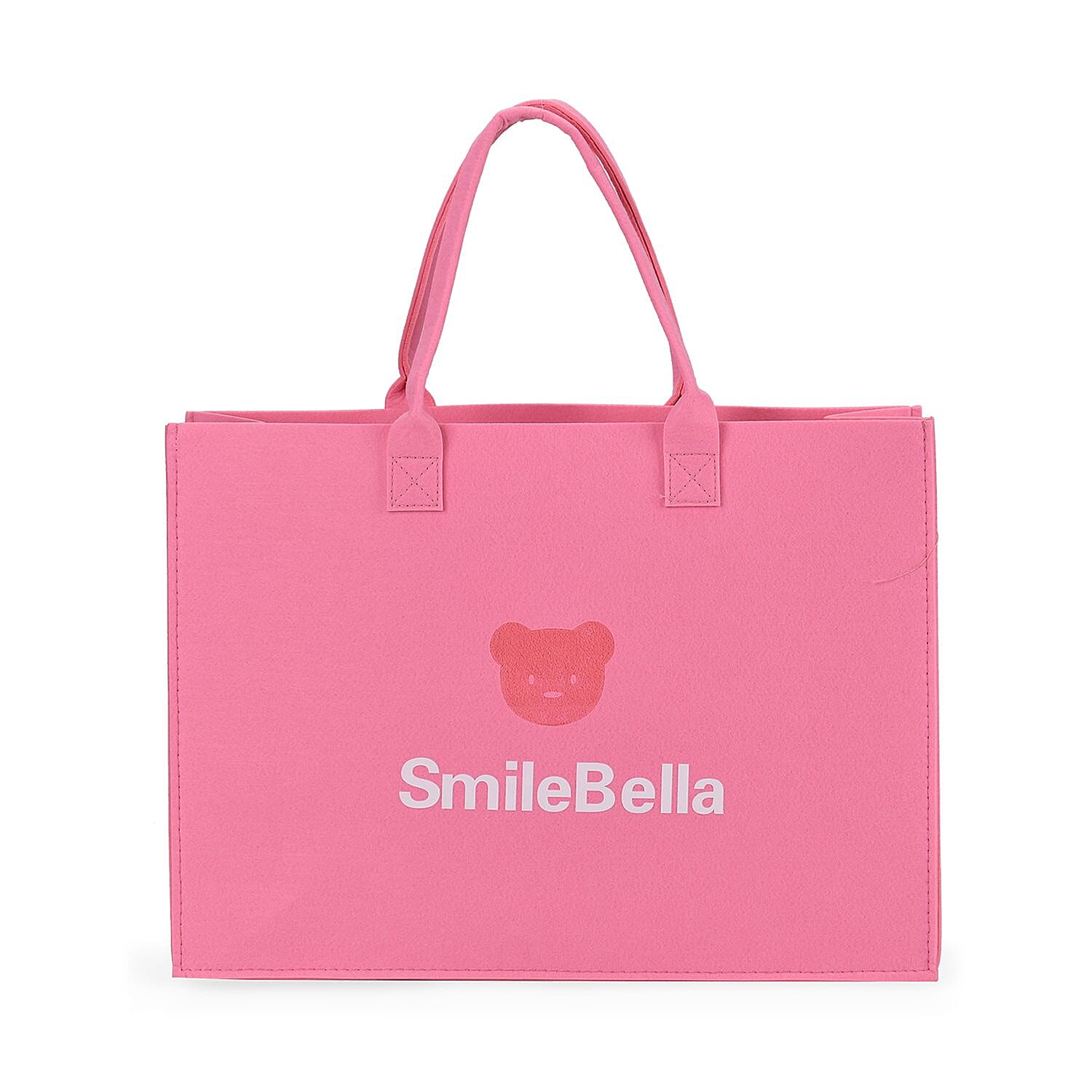 Set of 2 Felt Gift Printed (Bear, Smilebella, Happy Shopping) Tote Bag - Pink