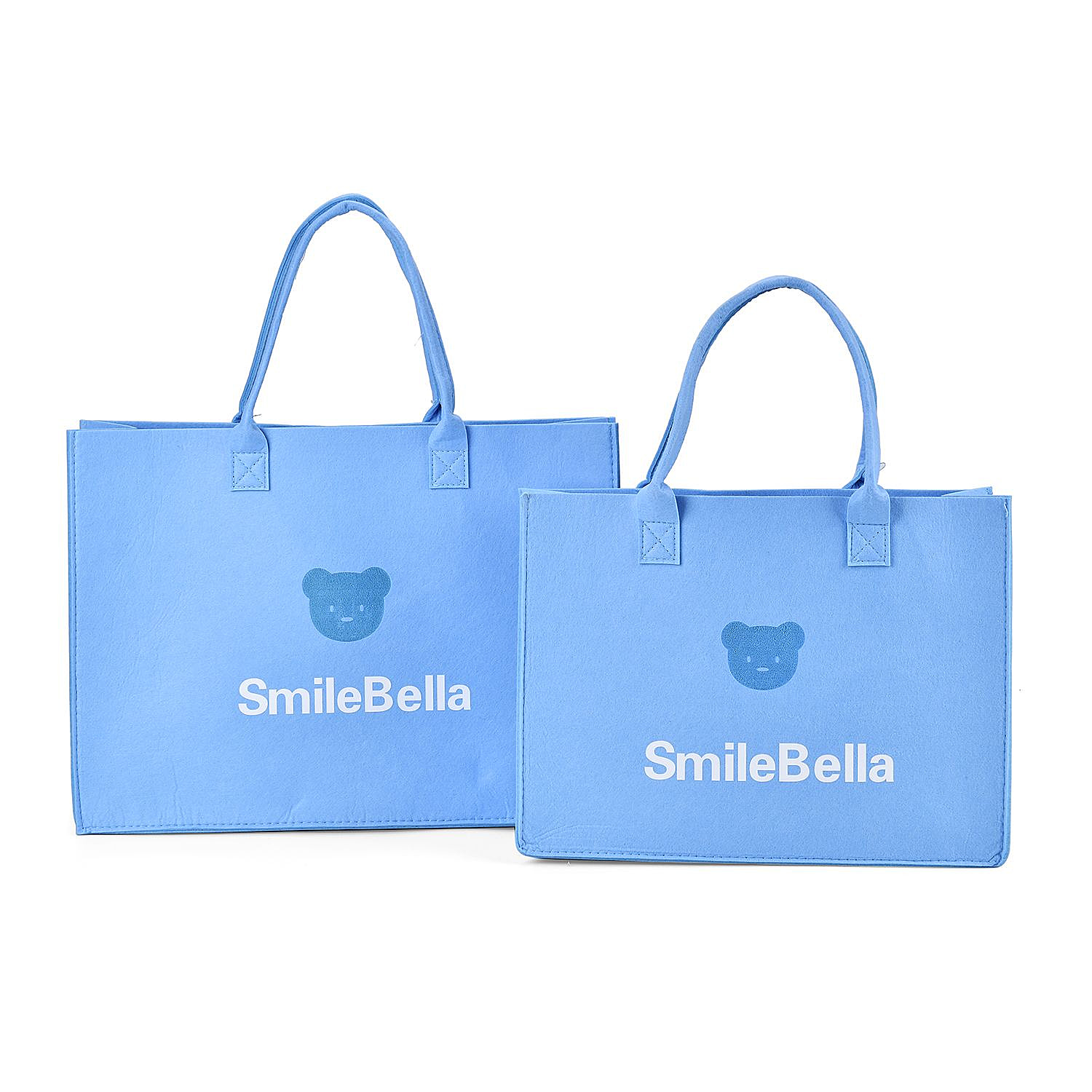 Polyester Solid Tote Bag (Size 40x30x12 cm) - Blue & Beige