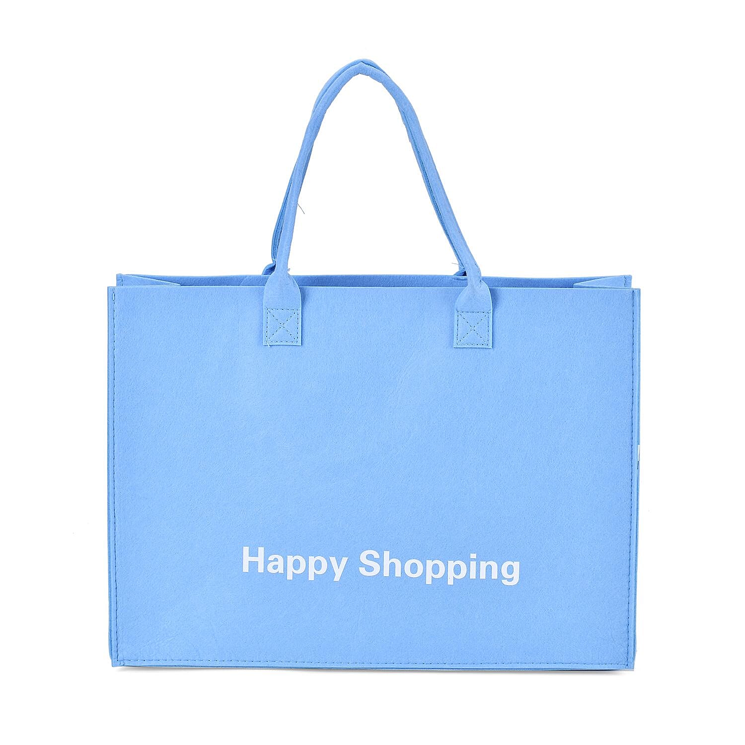Set of 2 Felt Gift Printed (Bear, Smilebella, Happy Shopping) Tote Bag - Blue