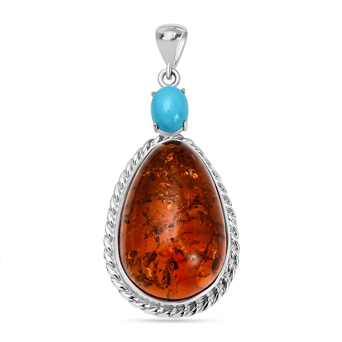 The Sweet Dream - Baltic Amber & Arizona Sleeping Beauty Turquoise Pendant in Sterling Silver, Silver Wt 13.00 GM