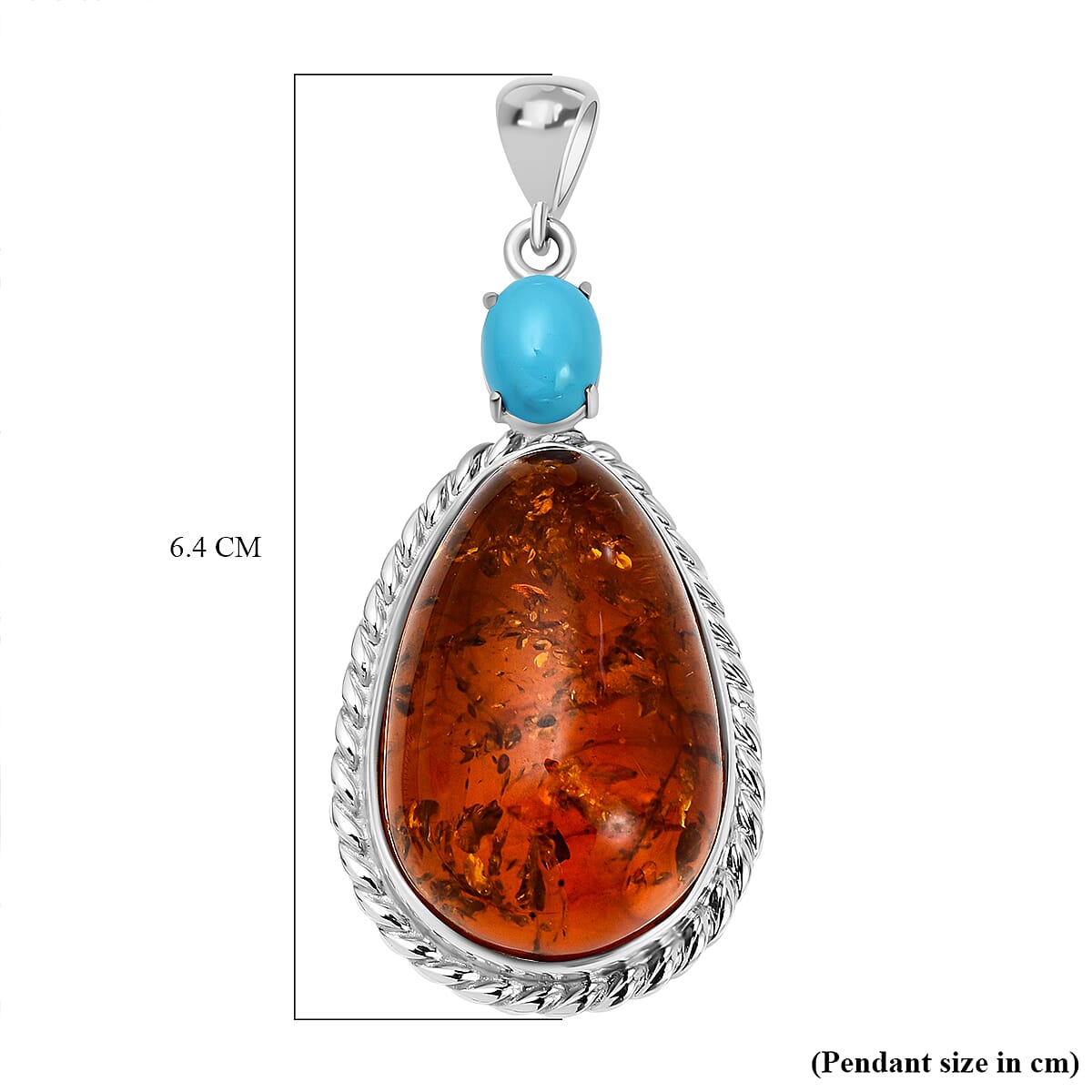 The Sweet Dream - Baltic Amber & Arizona Sleeping Beauty Turquoise Pendant in Sterling Silver, Silver Wt 13.00 GM