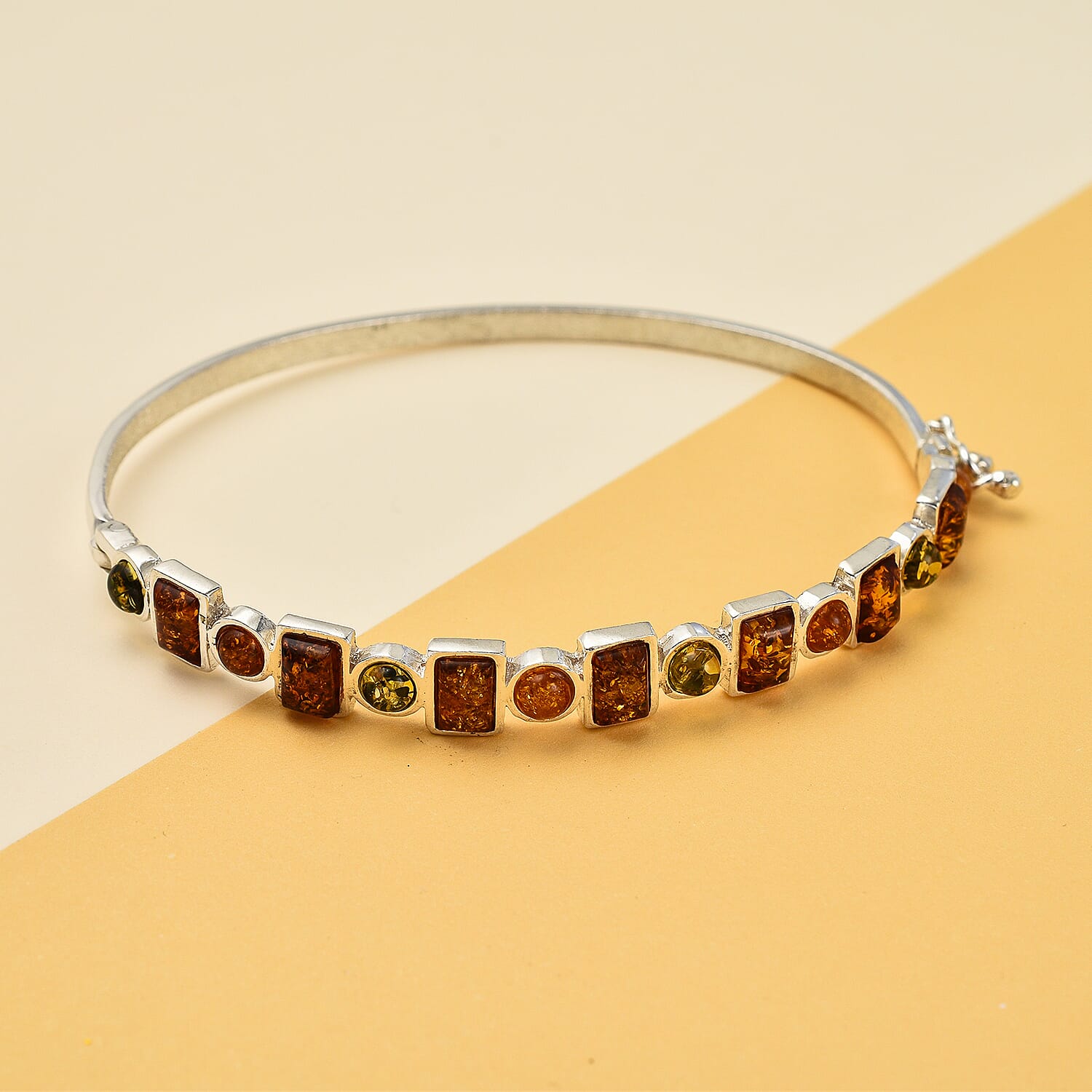 Shades Of Amber - Multi Amber Bangle (Size 7.5) in Sterling Silver, Silver Wt 10.14 GM