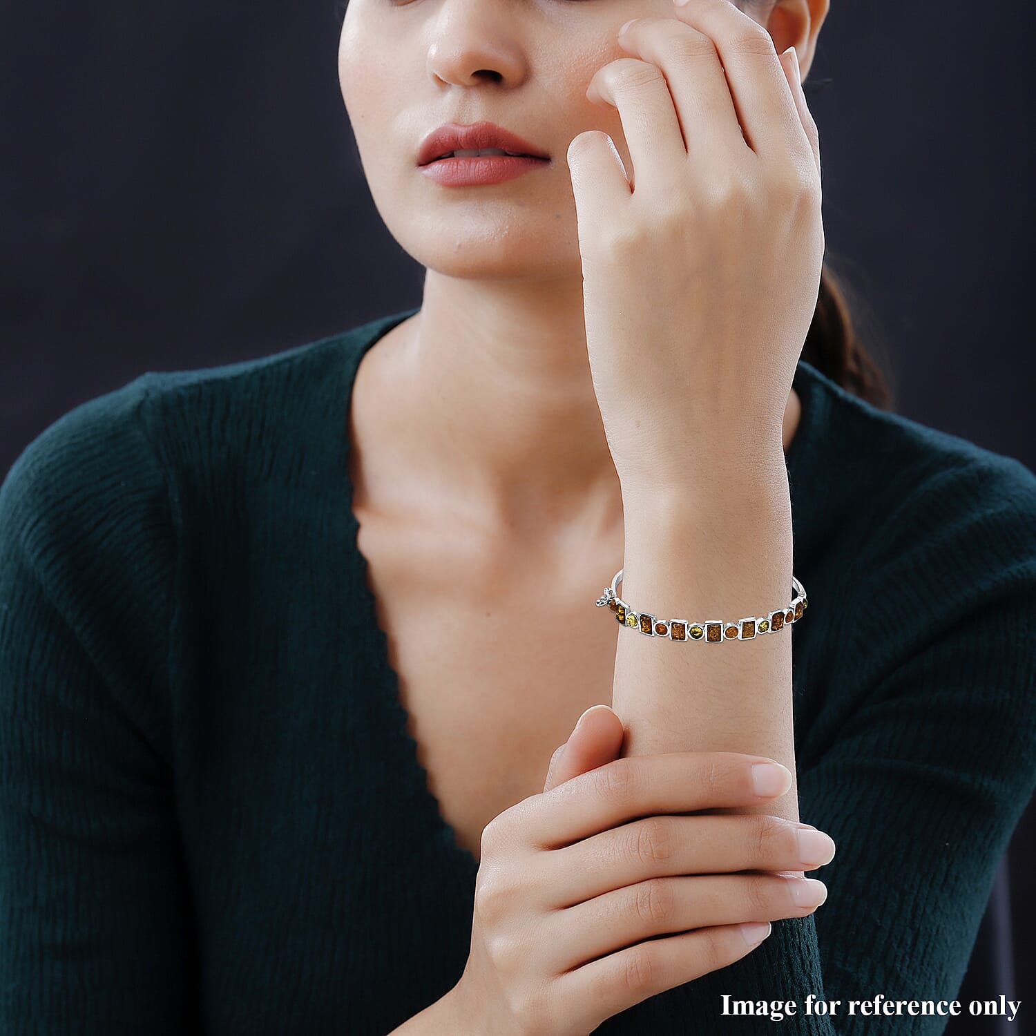 Shades Of Amber - Multi Amber Bangle (Size 7.5) in Sterling Silver, Silver Wt 10.14 GM