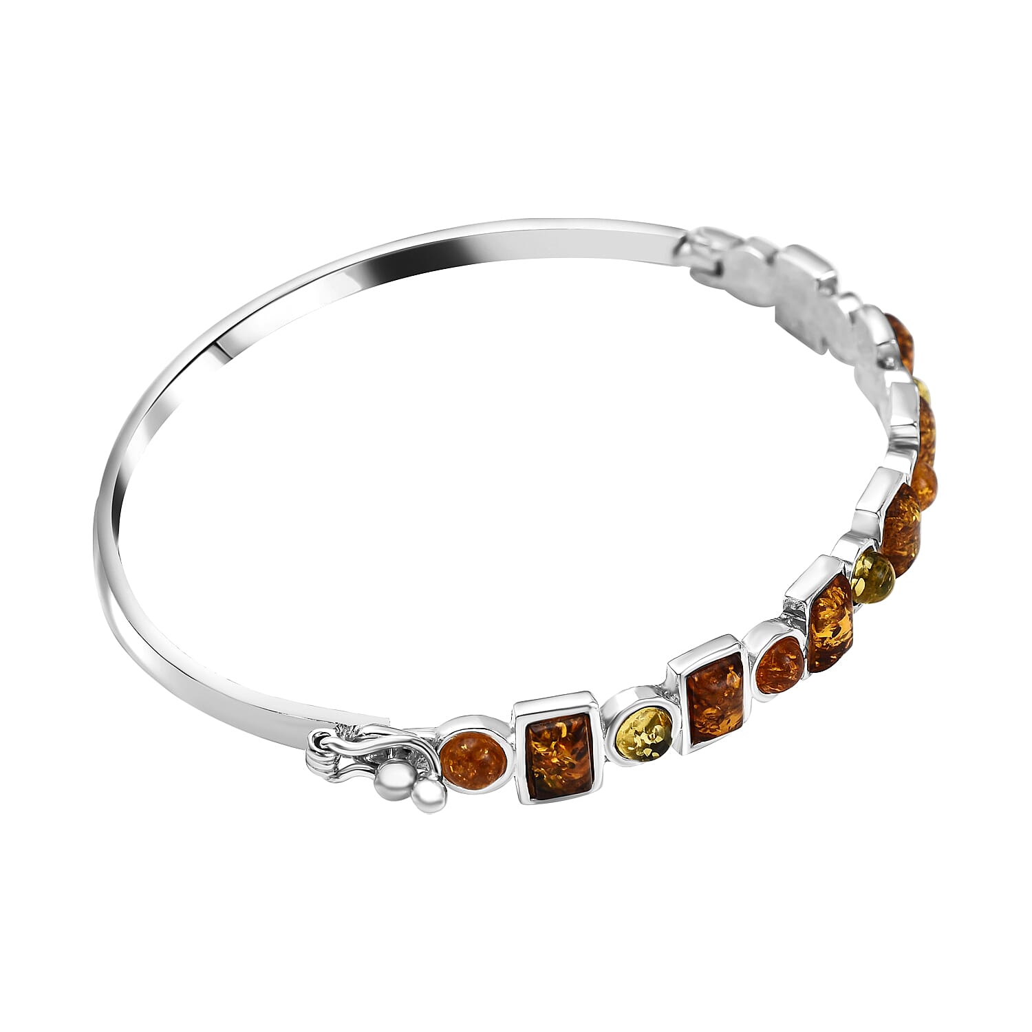 Shades Of Amber - Multi Amber Bangle (Size 7.5) in Sterling Silver, Silver Wt 10.14 GM