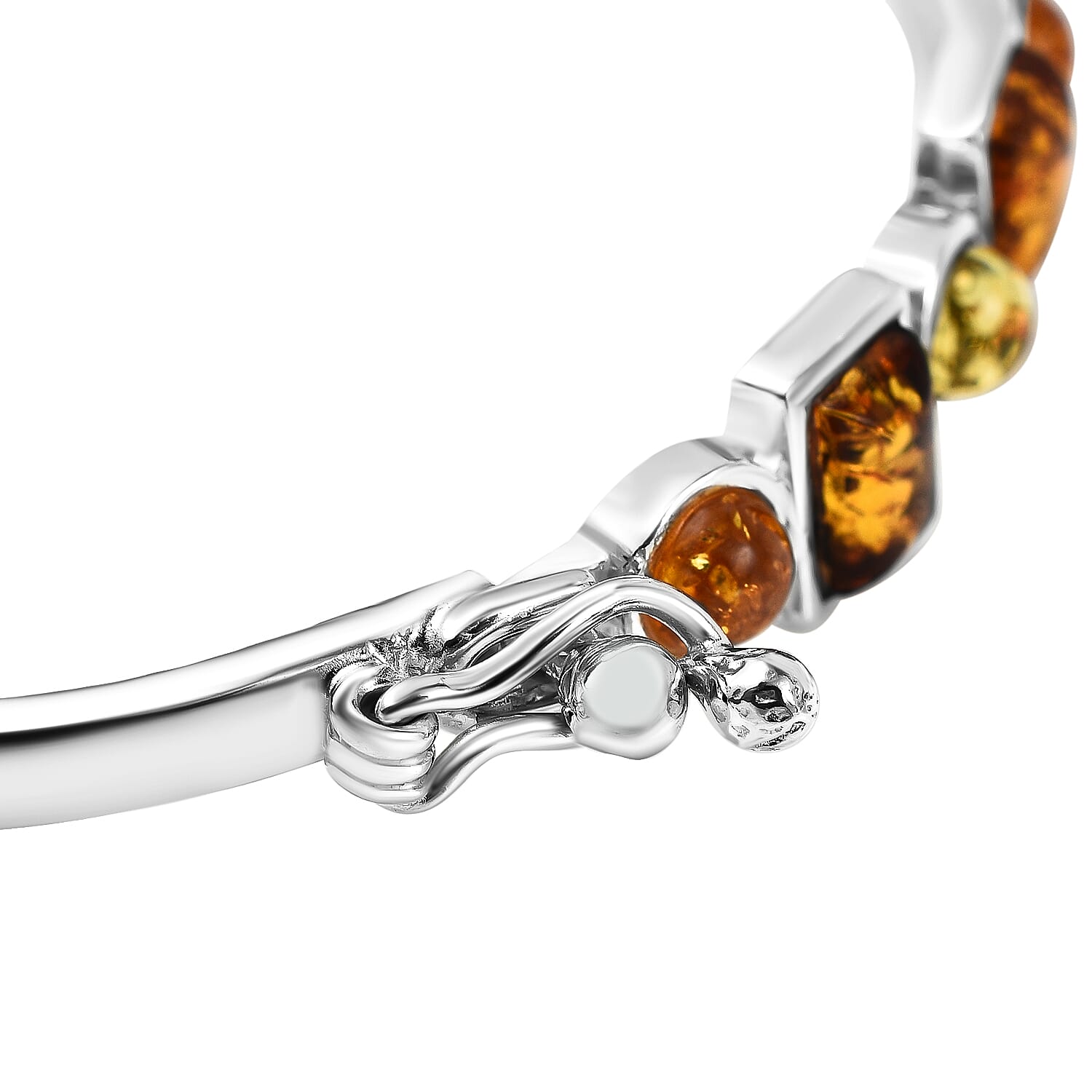 Shades Of Amber - Multi Amber Bangle (Size 7.5) in Sterling Silver, Silver Wt 10.14 GM