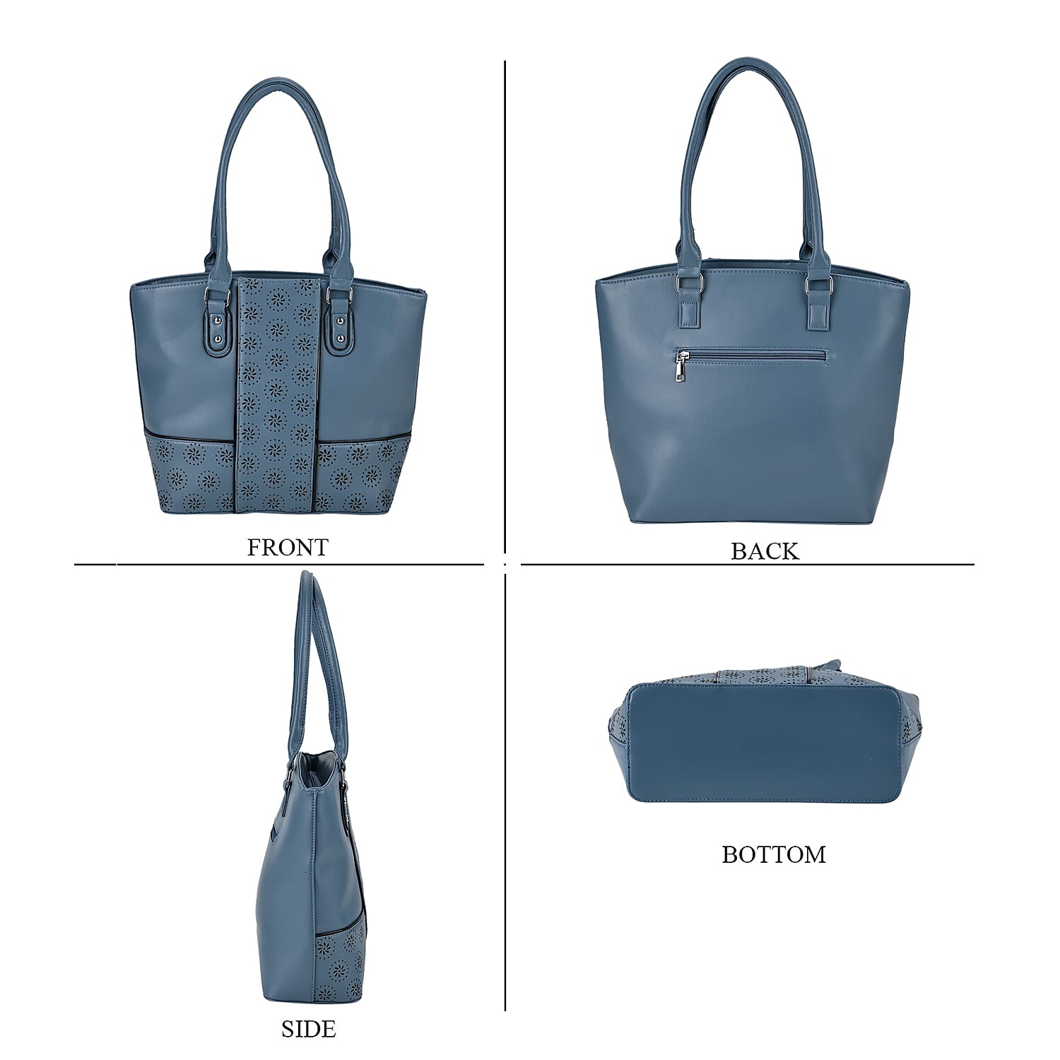 PU Floral Tote Bag (Size 31x13x32 cm) - Blue & Black