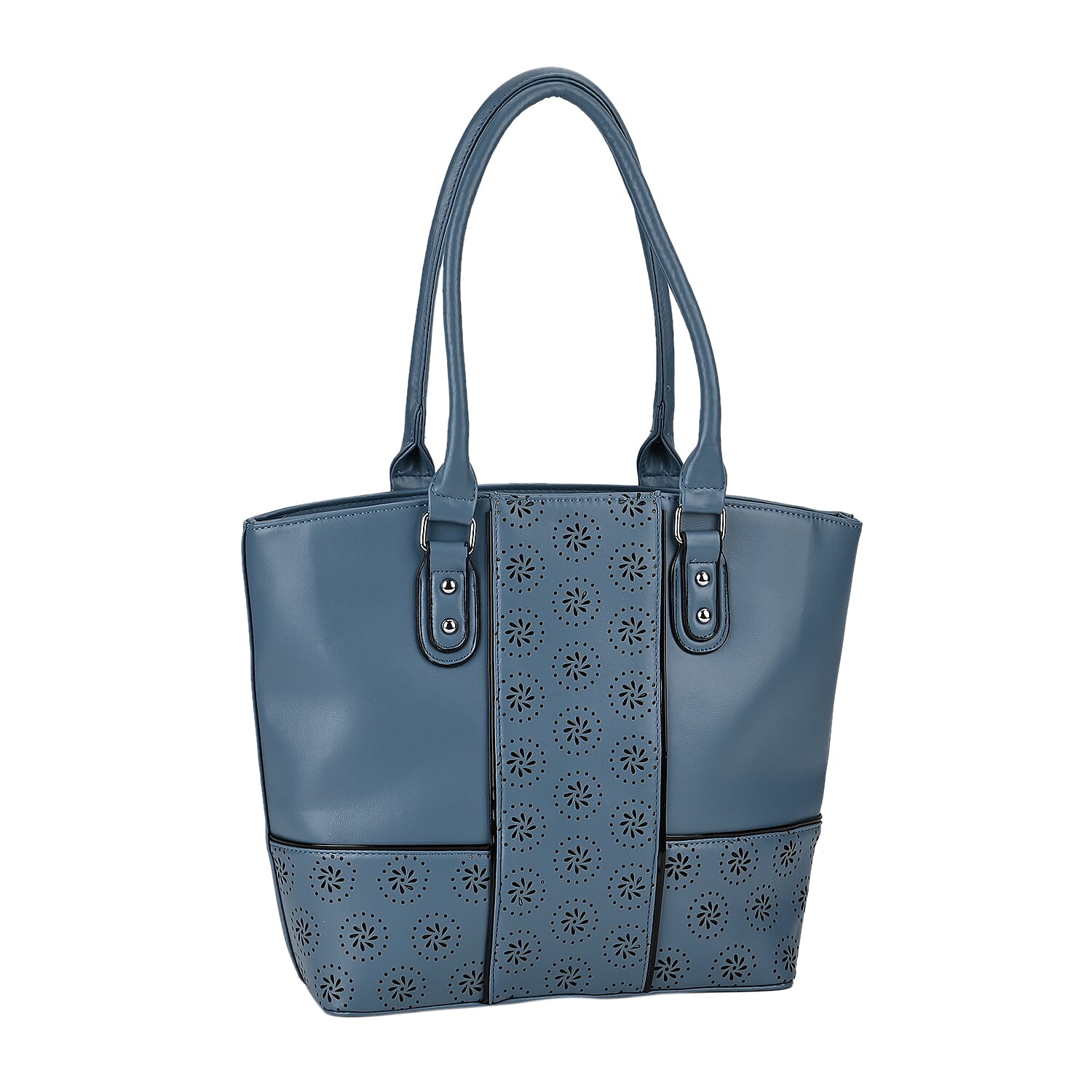 PU Floral Tote Bag (Size 31x13x32 cm) - Blue & Black