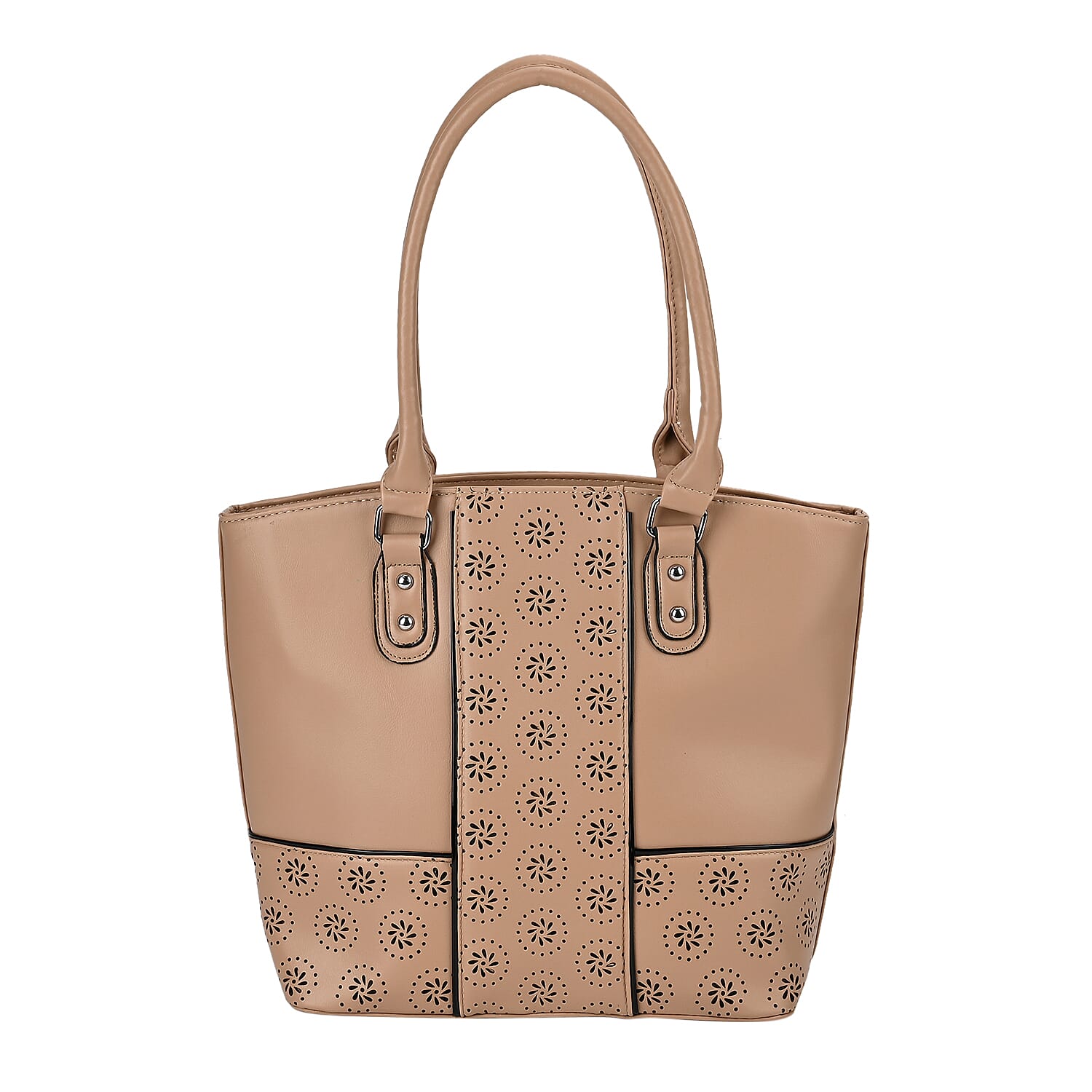 PU Floral Tote Bag (Size 31x13x32 cm) - Apricot & Black