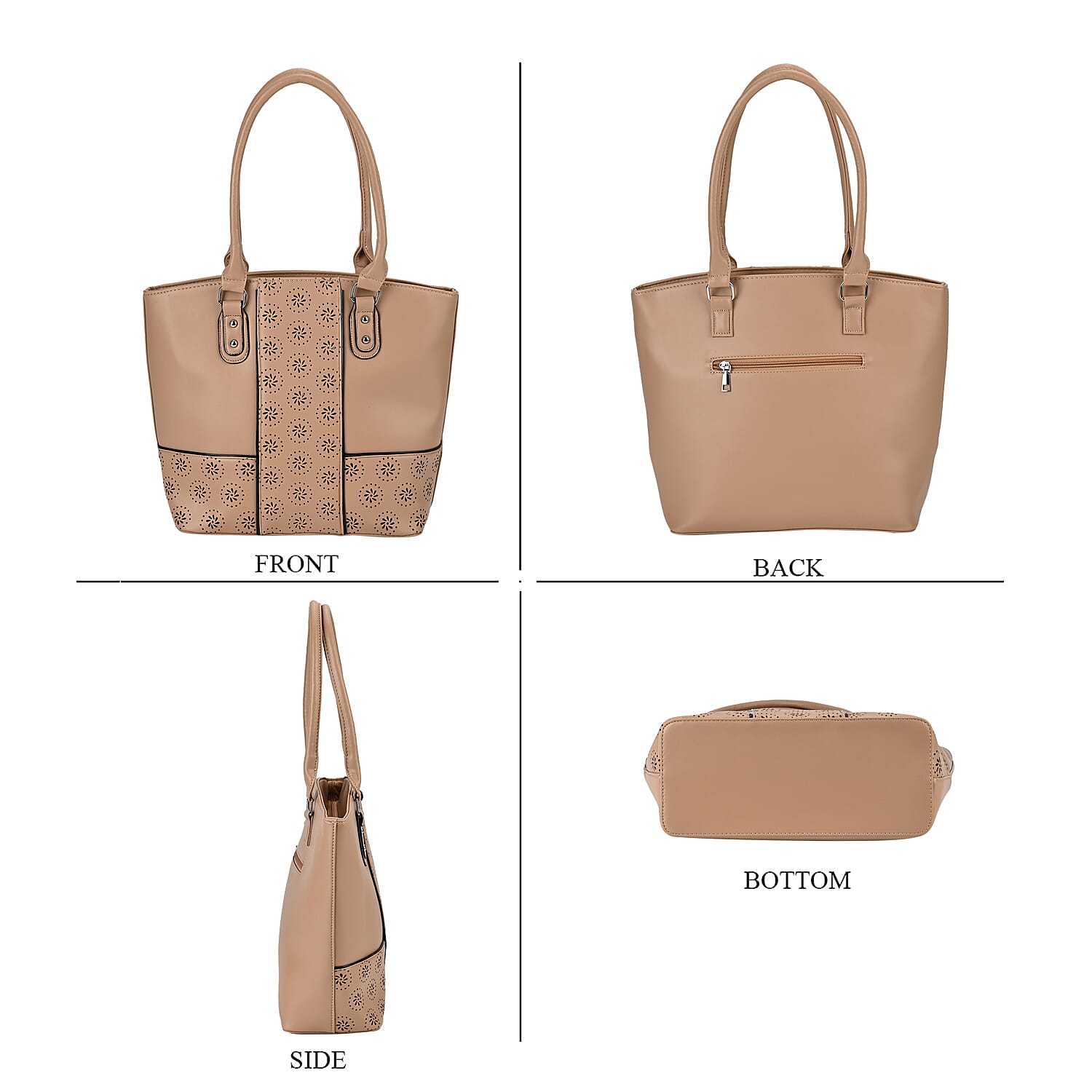 PU Floral Tote Bag (Size 31x13x32 cm) - Apricot & Black