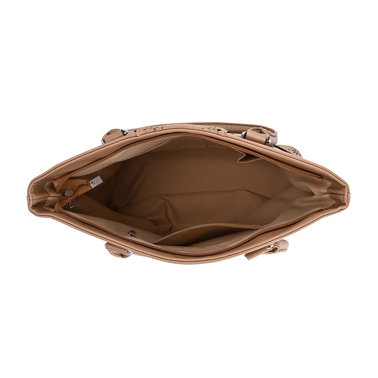 PU Floral Tote Bag (Size 31x13x32 cm) - Apricot & Black