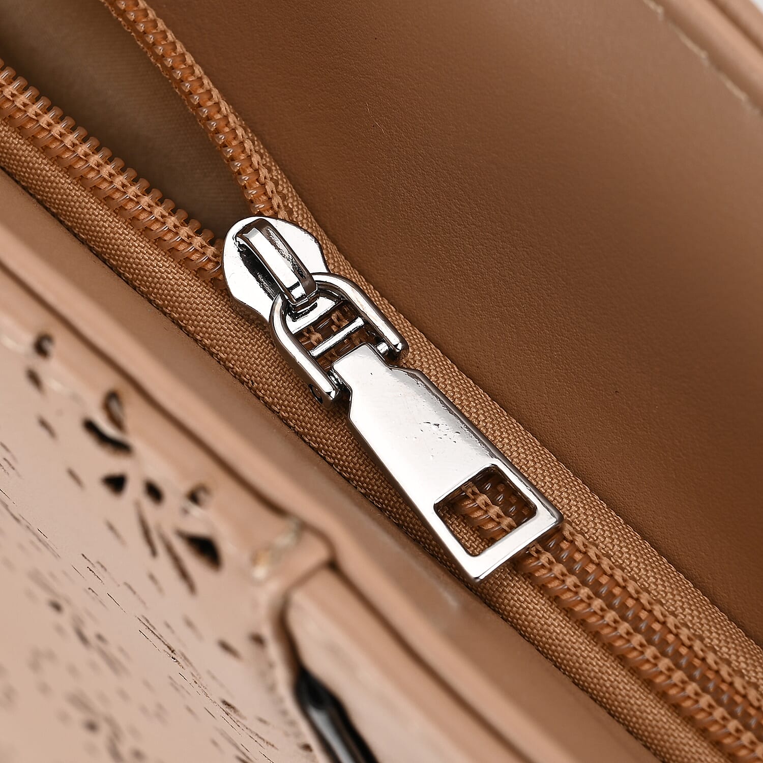 PU Floral Tote Bag (Size 31x13x32 cm) - Apricot & Black