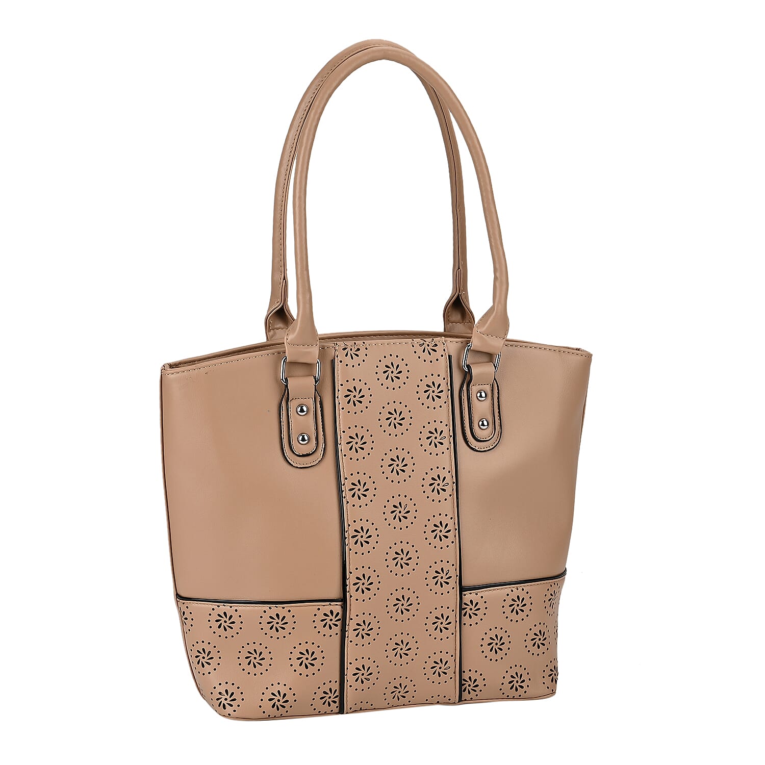 PU Floral Tote Bag (Size 31x13x32 cm) - Apricot & Black