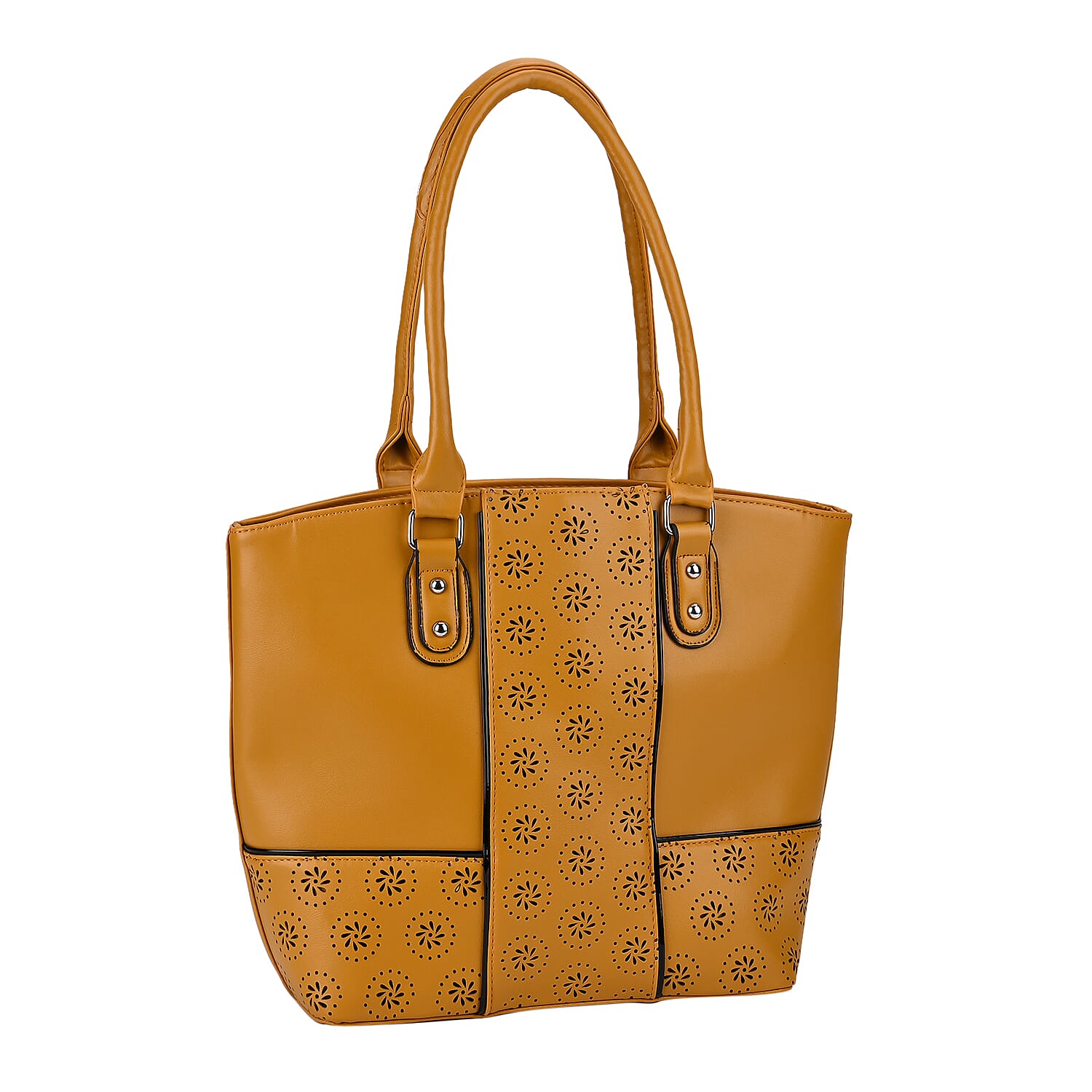 PU Floral Tote Bag (Size 31x13x32 cm) - Yellow & Black