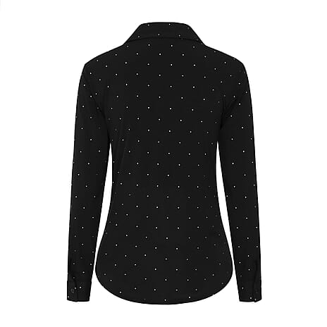 Rhinestone Classic Collar Top (Size 12) - Black