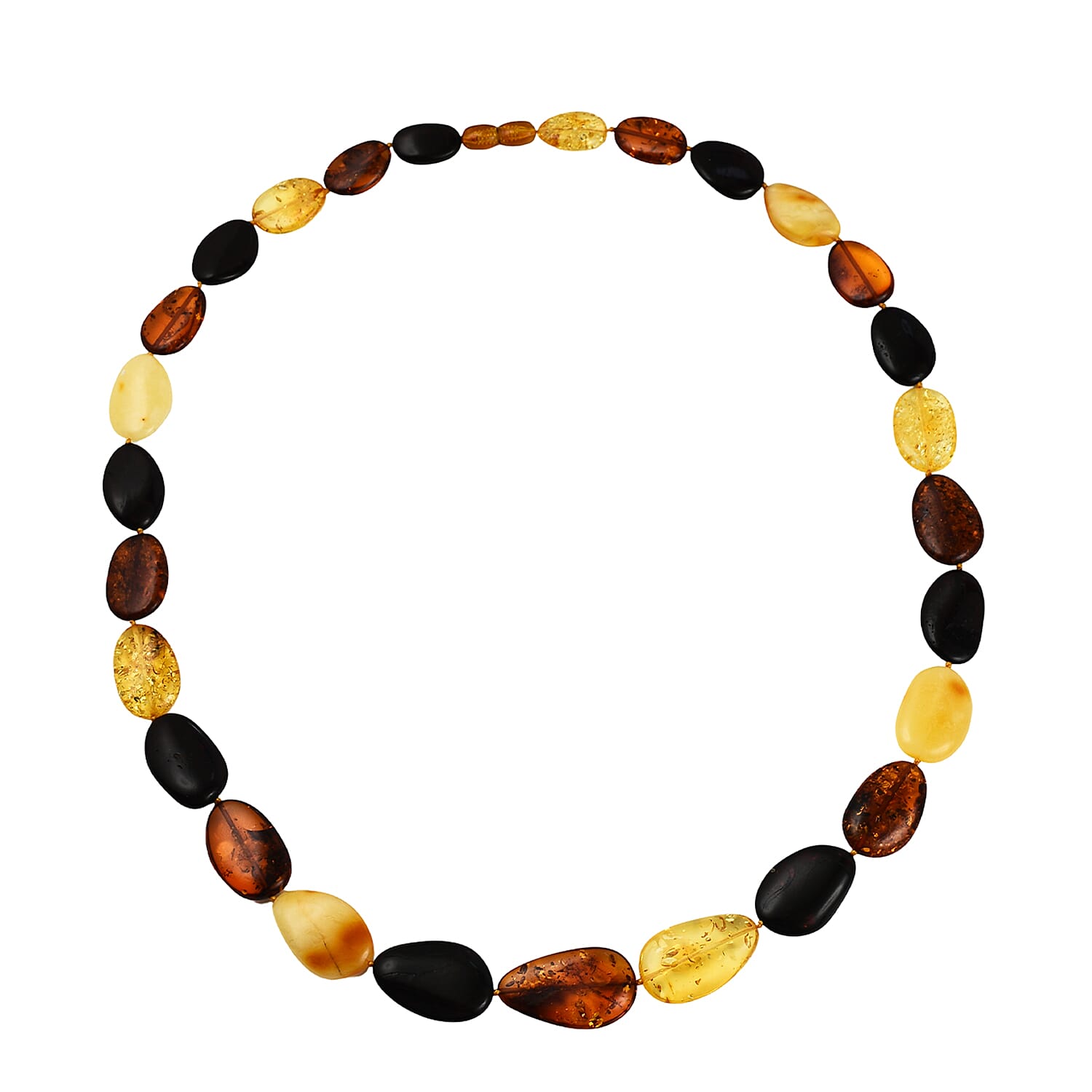 Tucson Special - Natural Multi Colour Baltic Amber Coin Link Necklace (Size 28) in Sterling Silver
