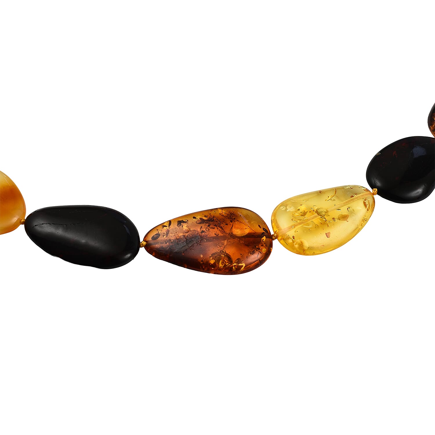 Tucson Special - Natural Multi Colour Baltic Amber Coin Link Necklace (Size 28) in Sterling Silver