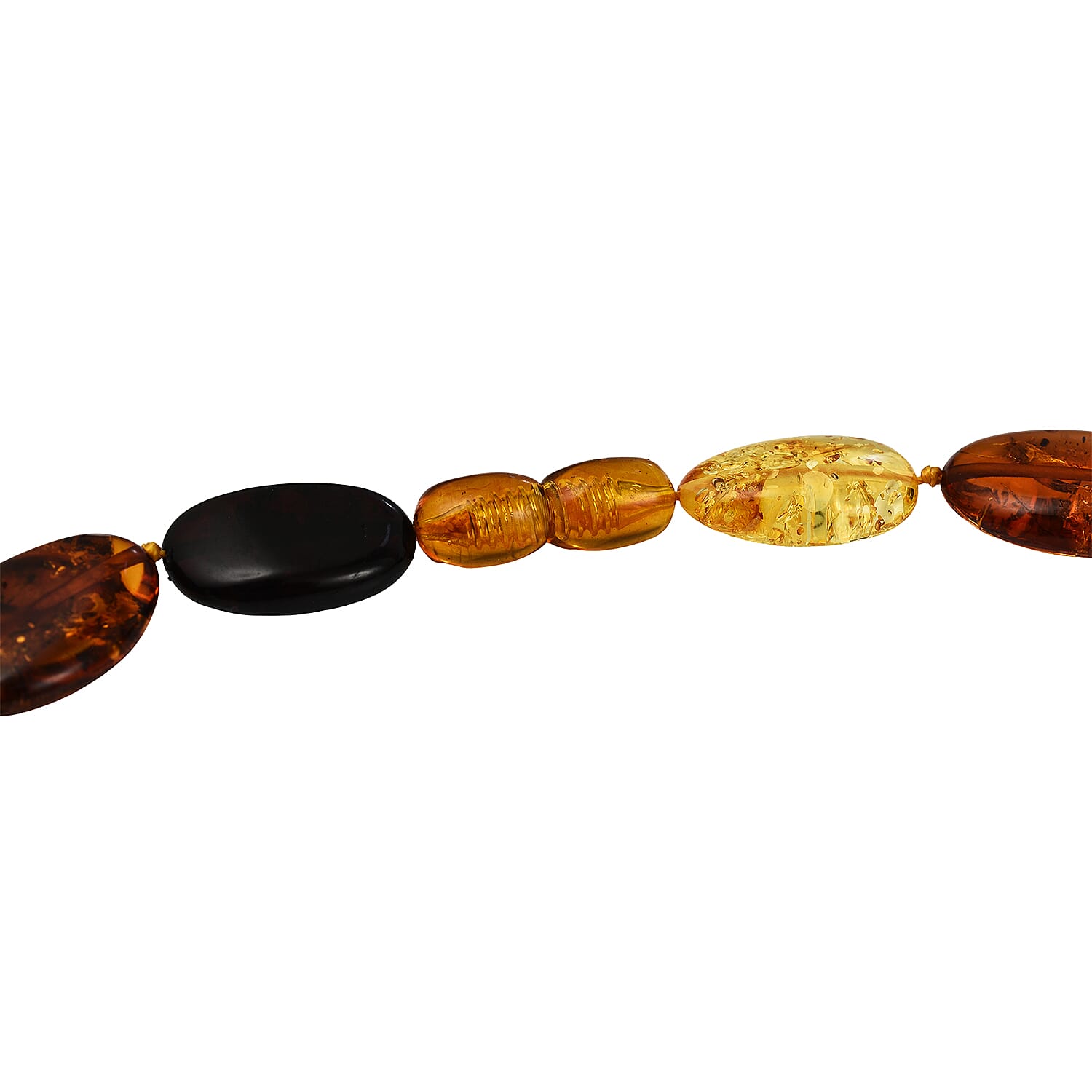 Tucson Special - Natural Multi Colour Baltic Amber Coin Link Necklace (Size 28) in Sterling Silver