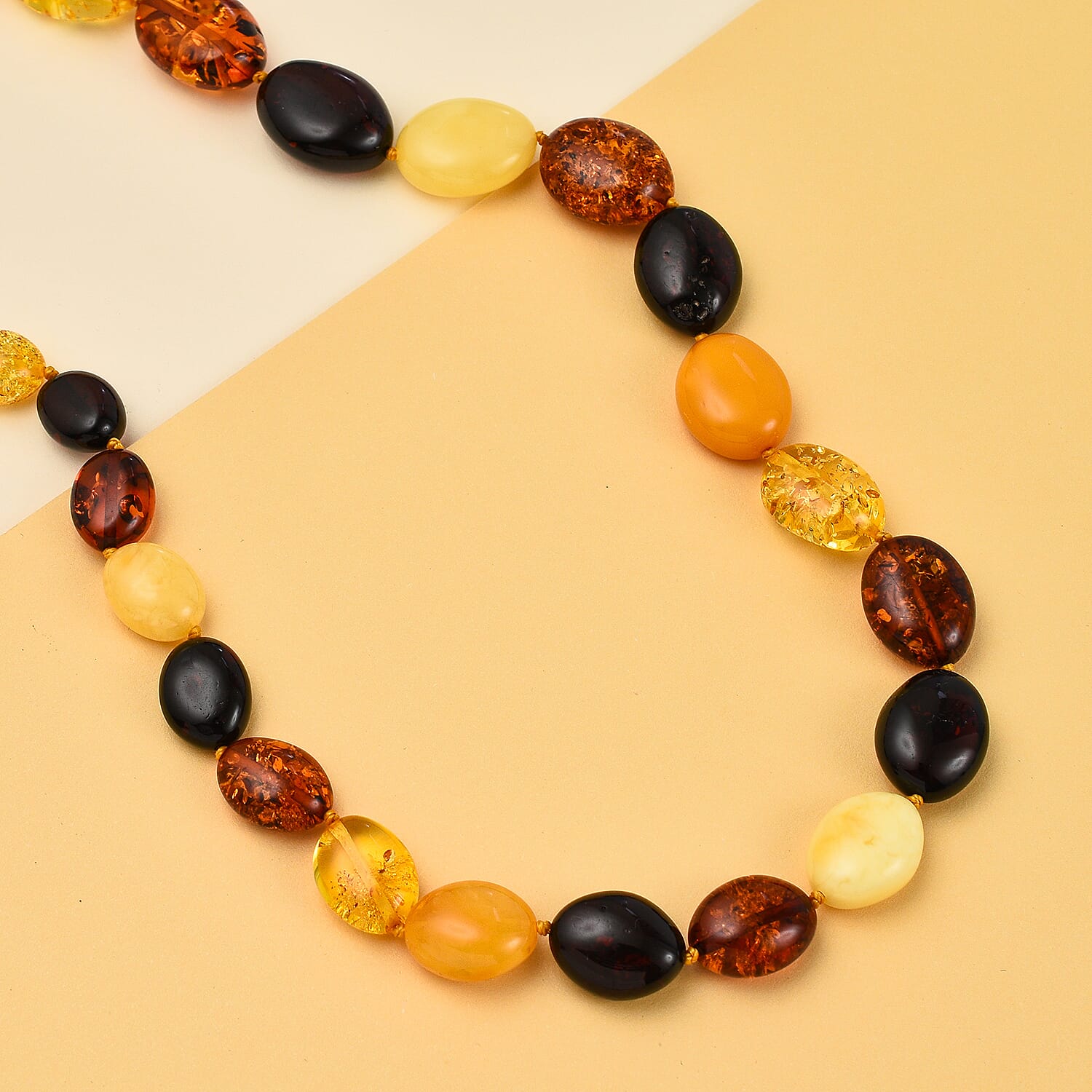 Tucson Special - Natural Multi Colour Baltic Amber Oval Link Necklace (Size 30) in Sterling Silver