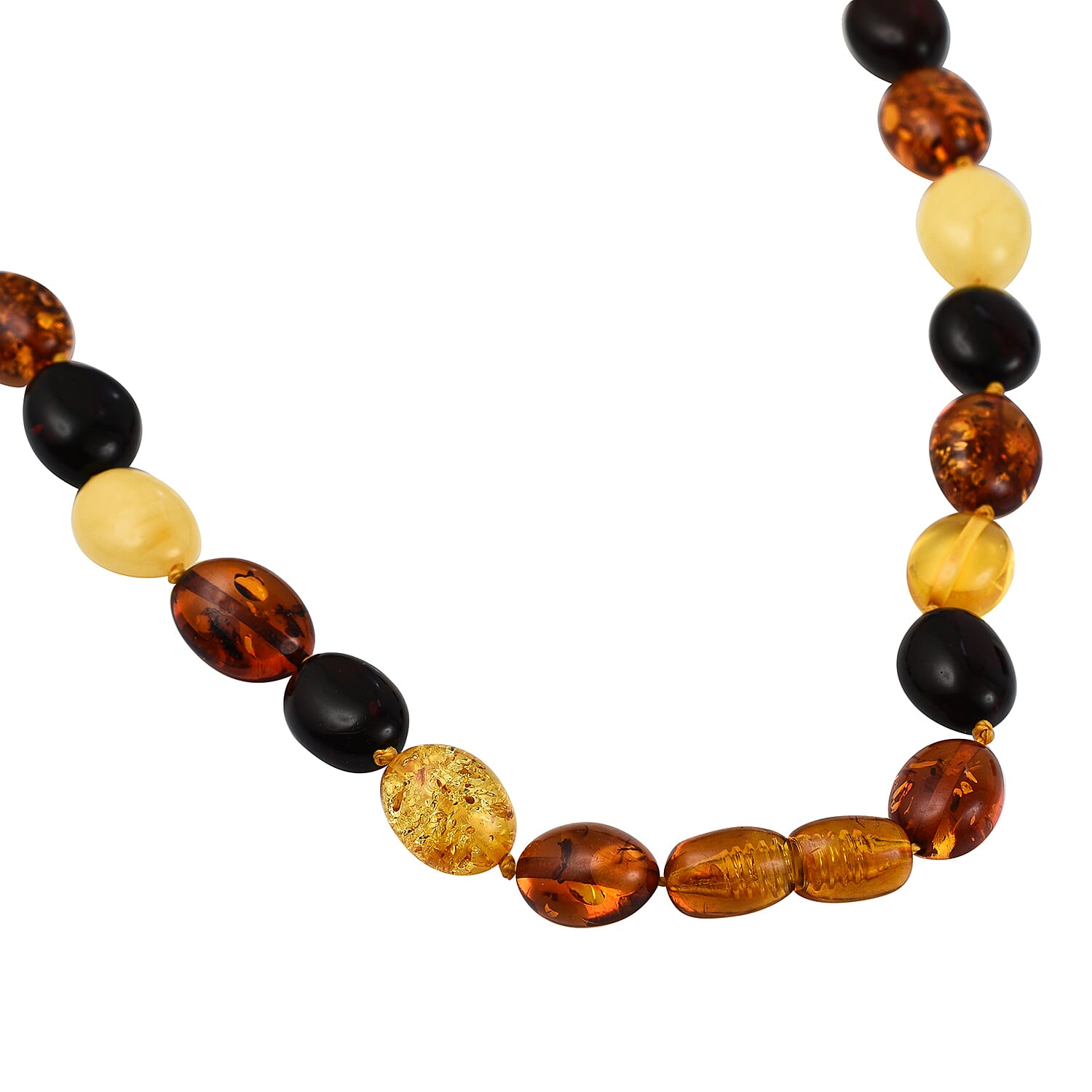 Tucson Special - Natural Multi Colour Baltic Amber Oval Link Necklace (Size 30) in Sterling Silver