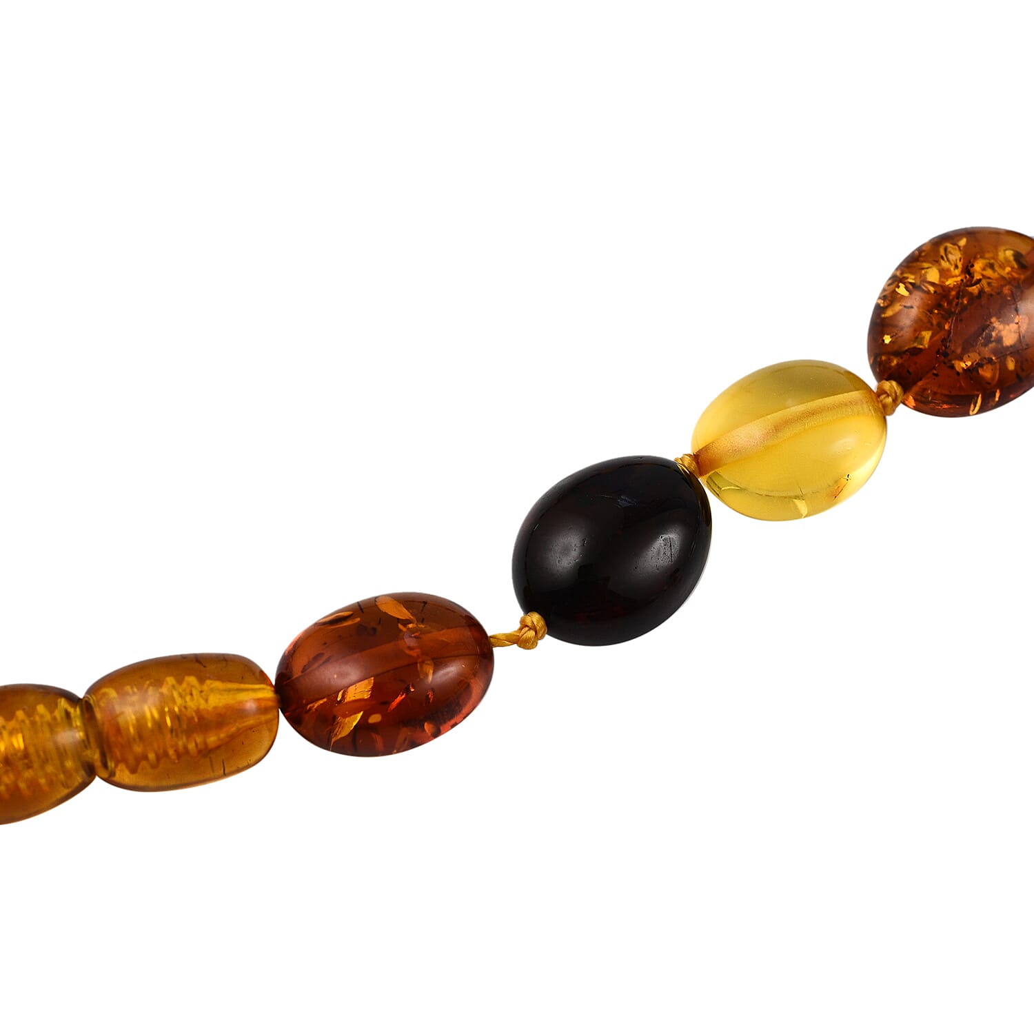 Tucson Special - Natural Multi Colour Baltic Amber Oval Link Necklace (Size 30) in Sterling Silver