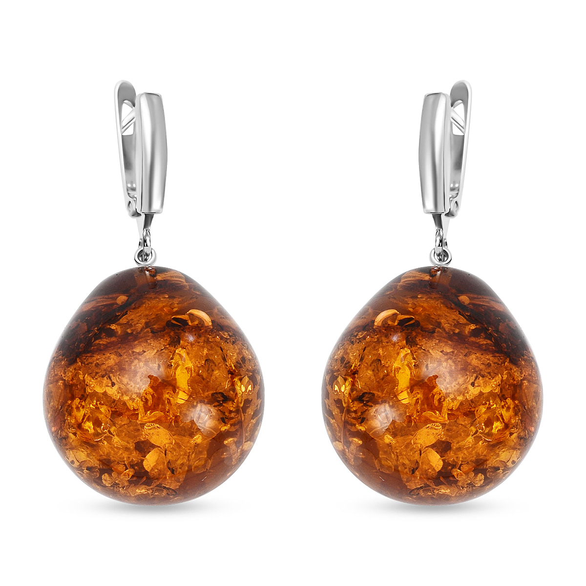 Tucson Special - Natural Baltic Amber Solitaire Drop Earrings in Sterling Silver