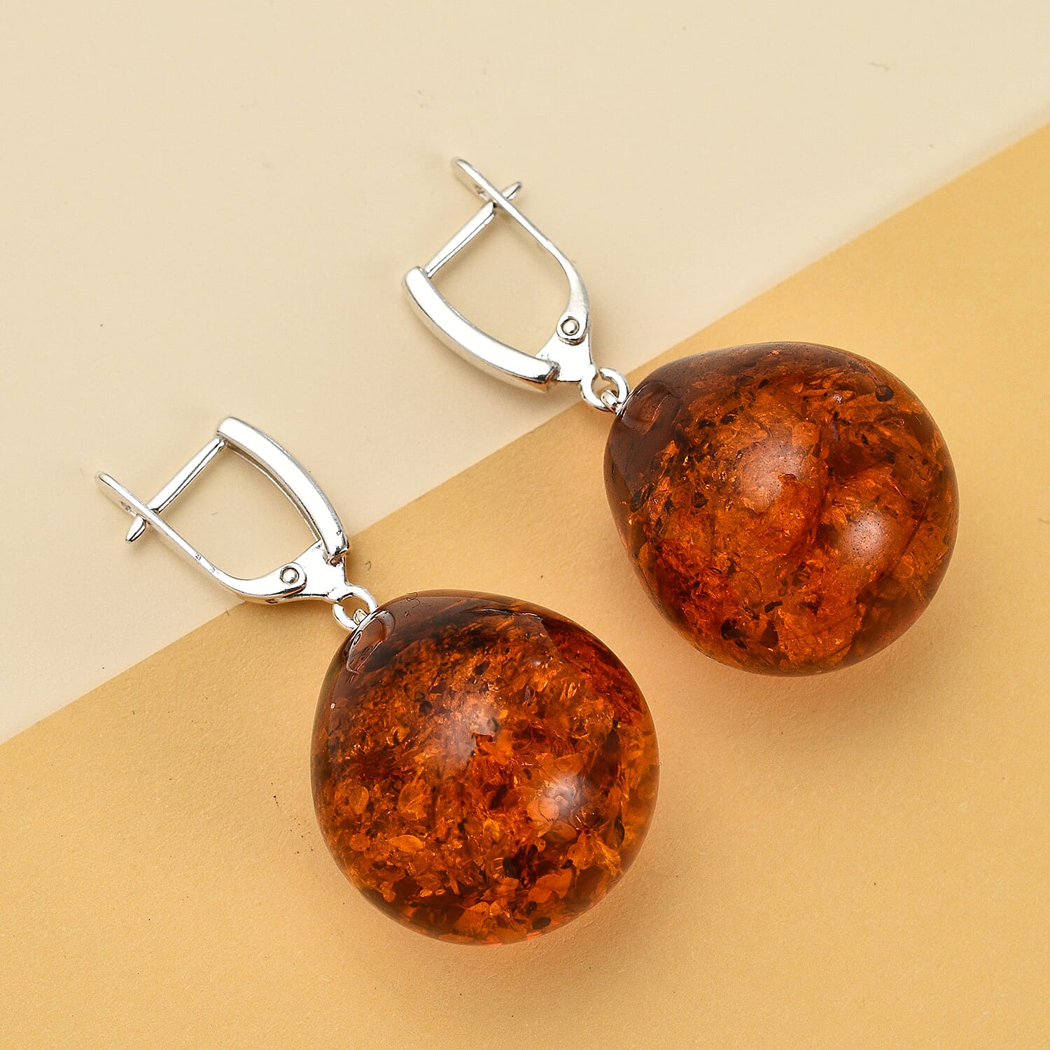 Tucson Special - Natural Baltic Amber Solitaire Drop Earrings in Sterling Silver