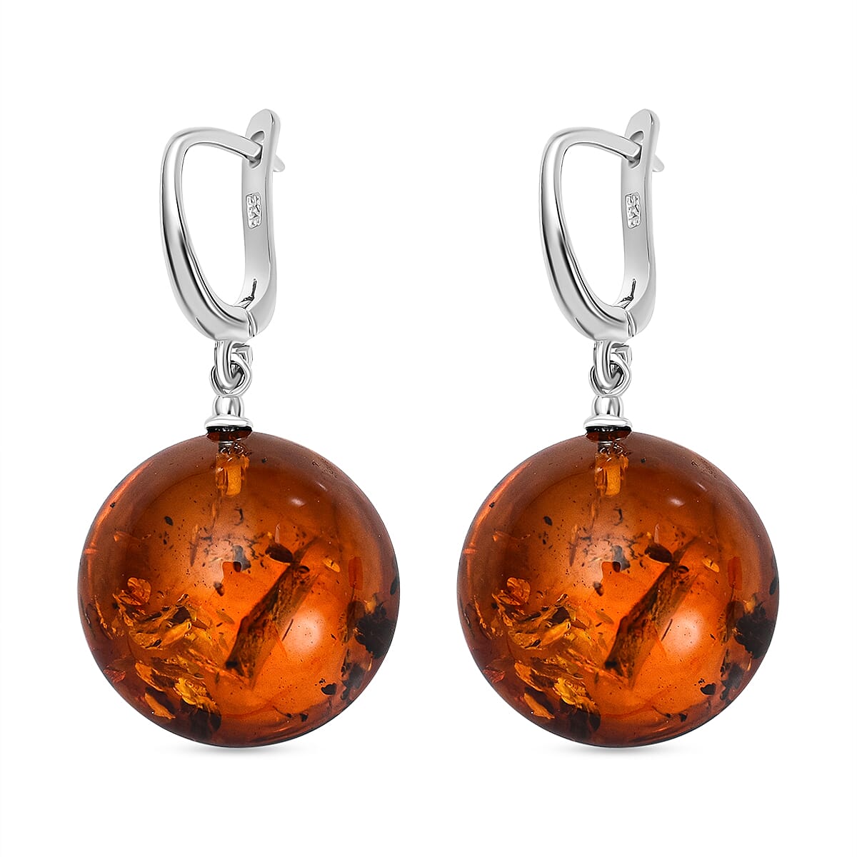 Baltic Amber Solitaire Earrings in Sterling Silver