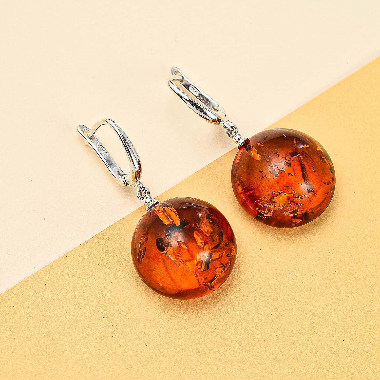 Baltic Amber Solitaire Earrings in Sterling Silver
