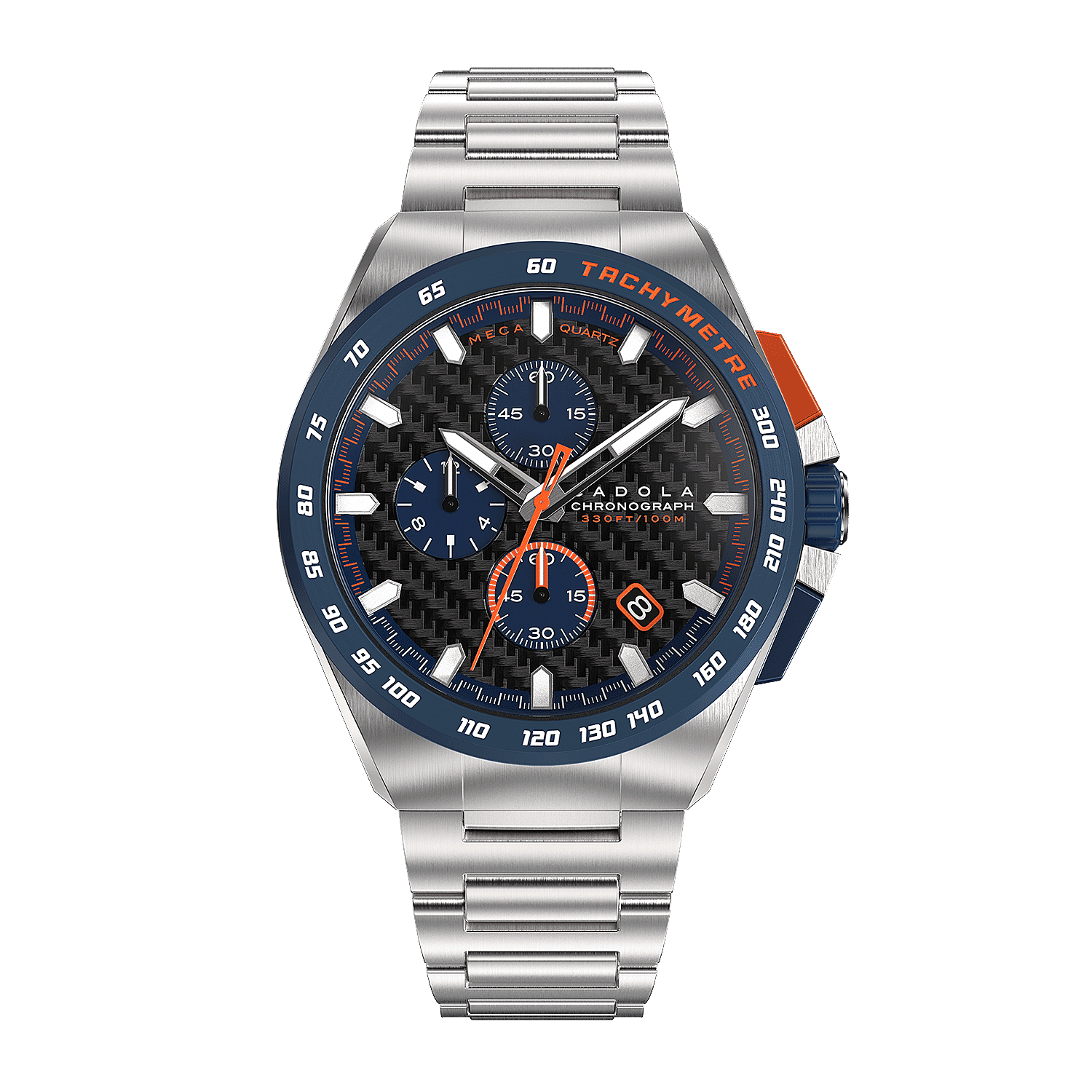 Cadola Peterson 44mm Stainless Steel Case 10 ATM Water Resistant Watch With Stainless Steel Chain Bracelet - Extra Blue with Black Silicon Strap Cadola Peterson 44mm Stainless Steel Case 10 ATM Water Resistant Watch With Stainless Steel Chain Bracelet - Extra Blue with Black Silicon Strap