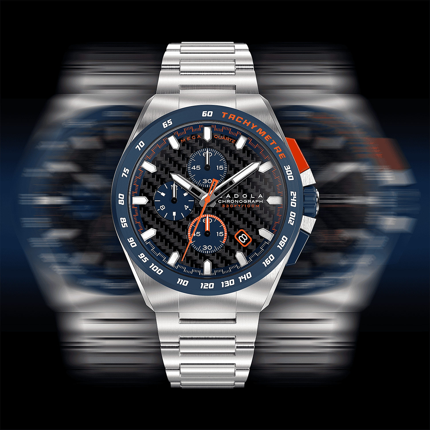 Cadola Peterson 44mm Stainless Steel Case 10 ATM Water Resistant Watch With Stainless Steel Chain Bracelet - Extra Blue with Black Silicon Strap Cadola Peterson 44mm Stainless Steel Case 10 ATM Water Resistant Watch With Stainless Steel Chain Bracelet - Extra Blue with Black Silicon Strap